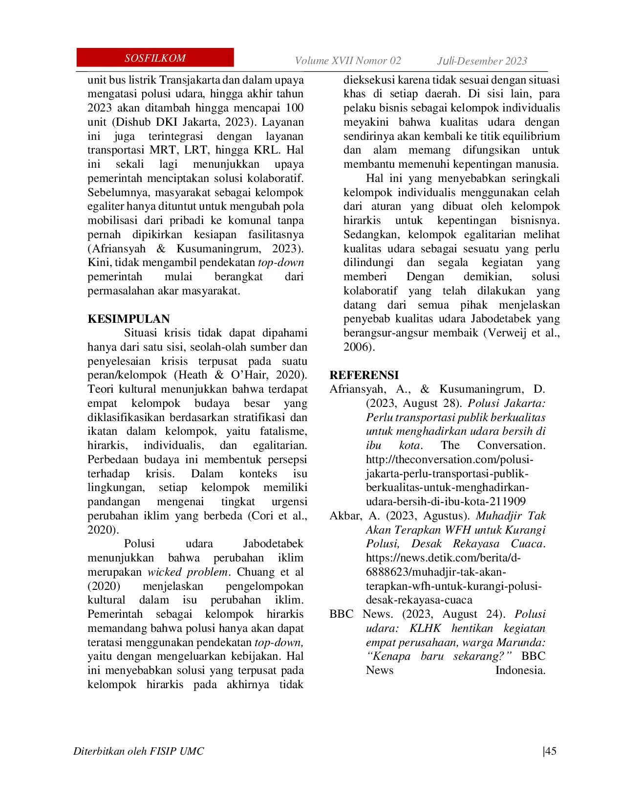 JURIS Kajian Teori Kultural Dalam Komunikasi Krisis Studi Kasus Polusi Udara Kawasan Jabodetabek