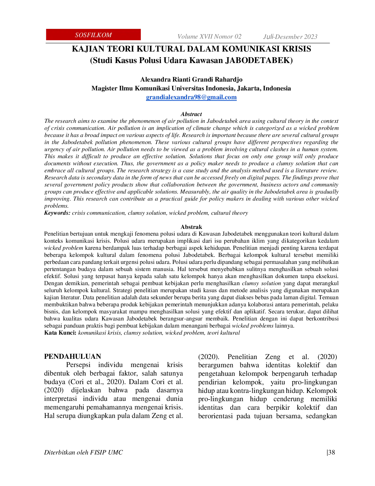 JURIS Kajian Teori Kultural Dalam Komunikasi Krisis Studi Kasus Polusi Udara Kawasan Jabodetabek