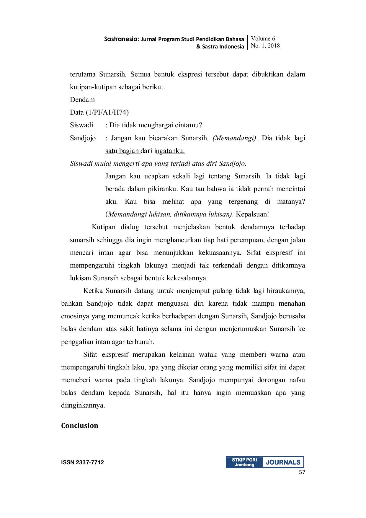 JURIS STRUKTUR KEPRIBADIAN TOKOH SANDJOJO DALAM DRAMA PENGGALI INTAN KARYA KIRDJOMULJO Kajian Psikologi Ludwig Klages