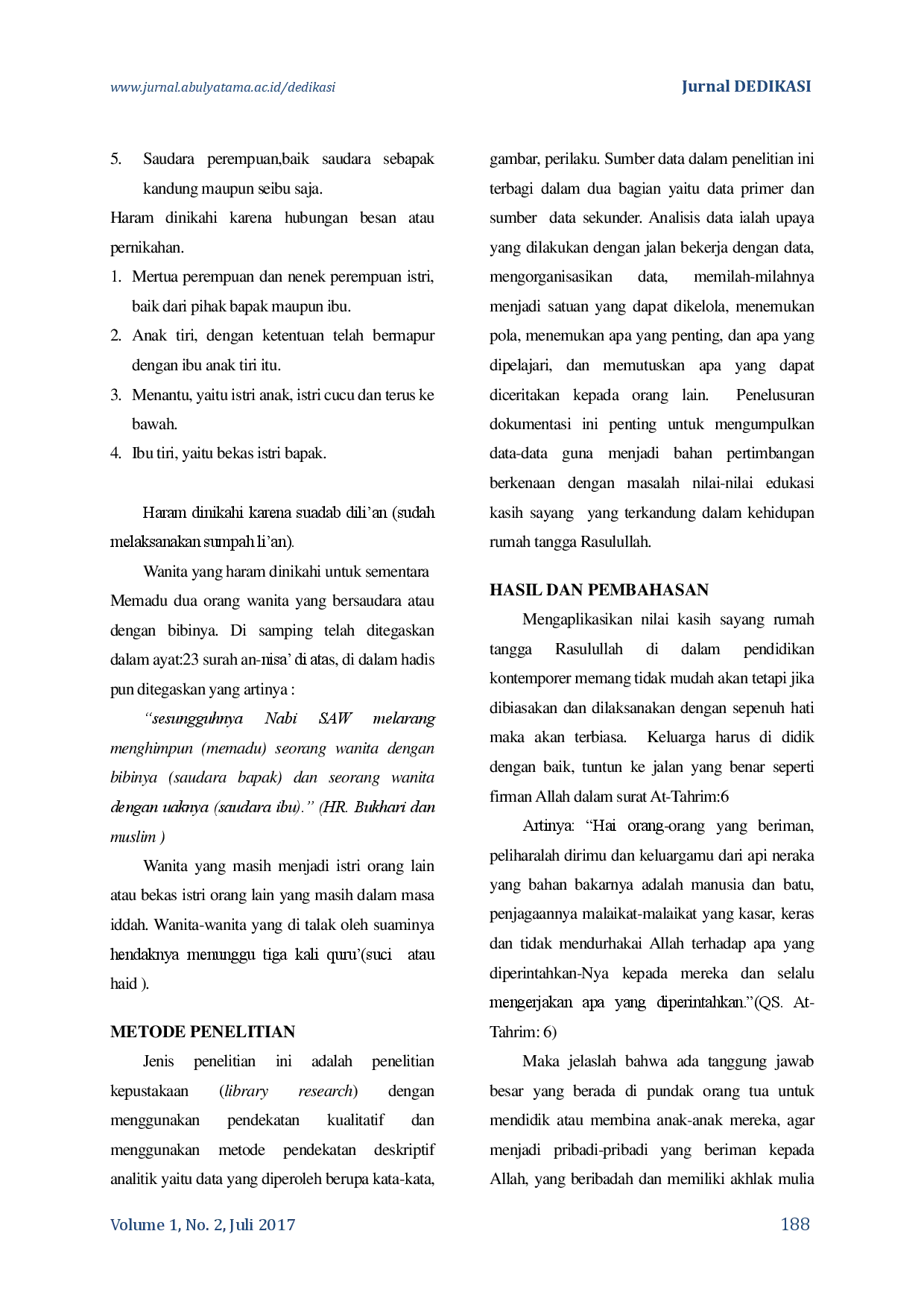 juris Nilai Edukasi Kasih Sayang Dalam Kehidupan Rumah Tangga Rasulullah Saw