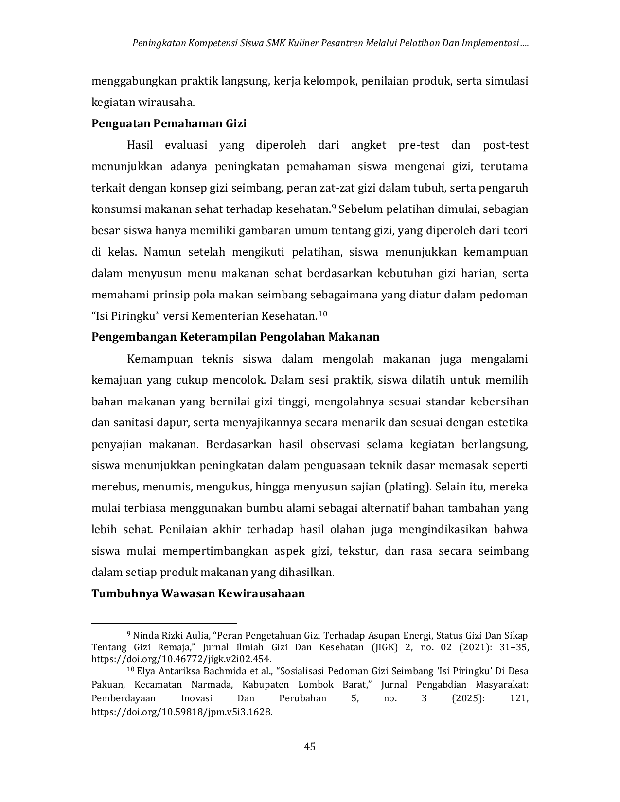 JURIS Peningkatan Kompetensi Siswa SMK Kuliner Pesantren Melalui Pelatihan Dan Implementasi Program Makanan Bergizi Prabowo