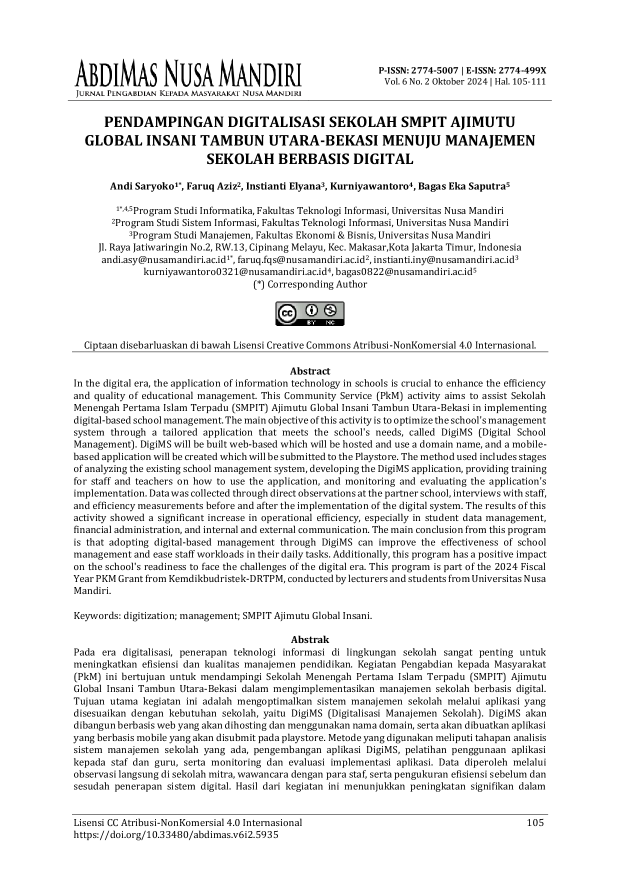 JURIS Pendampingan Digitalisasi Sekolah SMPIT Ajimutu Global Insani Tambun Utara Bekasi Menuju Manajemen Sekolah Berbasis Digital