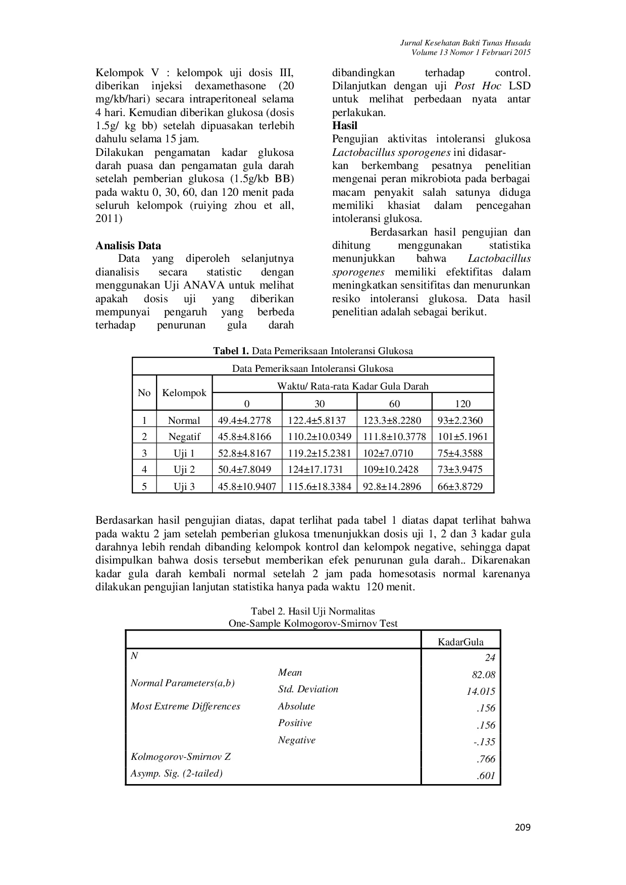 JURIS Efektivitas Lactobacillus Sporogenes Terhadap Penurunan Intoleransi Glukosa Pada Mencit Jantan Galur Swiss Webster