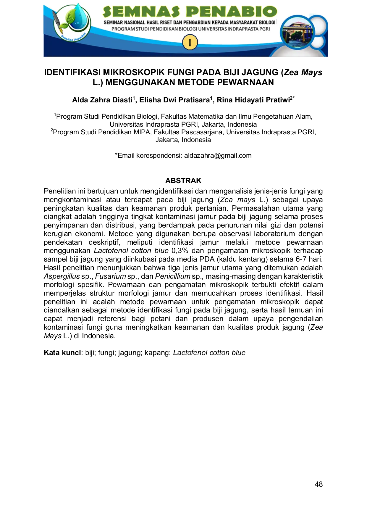 JURIS IDENTIFIKASI MIKROSKOPIK FUNGI PADA BIJI JAGUNG Zea Mays L MENGGUNAKAN METODE PEWARNAAN