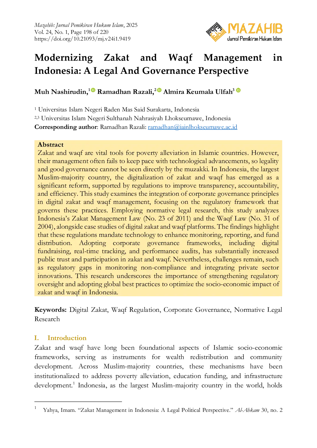 JURIS Modernizing Zakat and Waqf Management in Indonesia A Legal And Governance Perspective