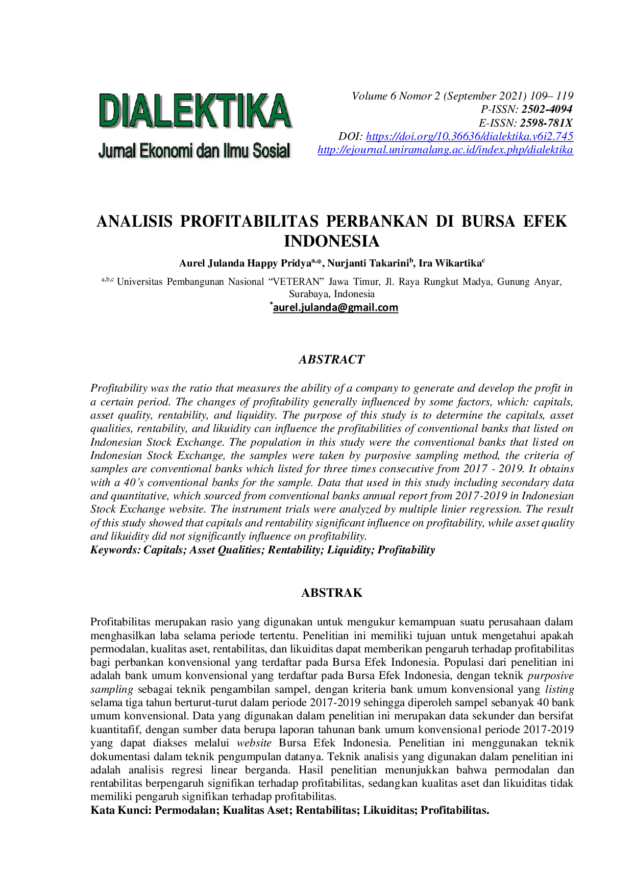 JURIS Analisis Profitabilitas Perbankan di Bursa Efek Indonesia