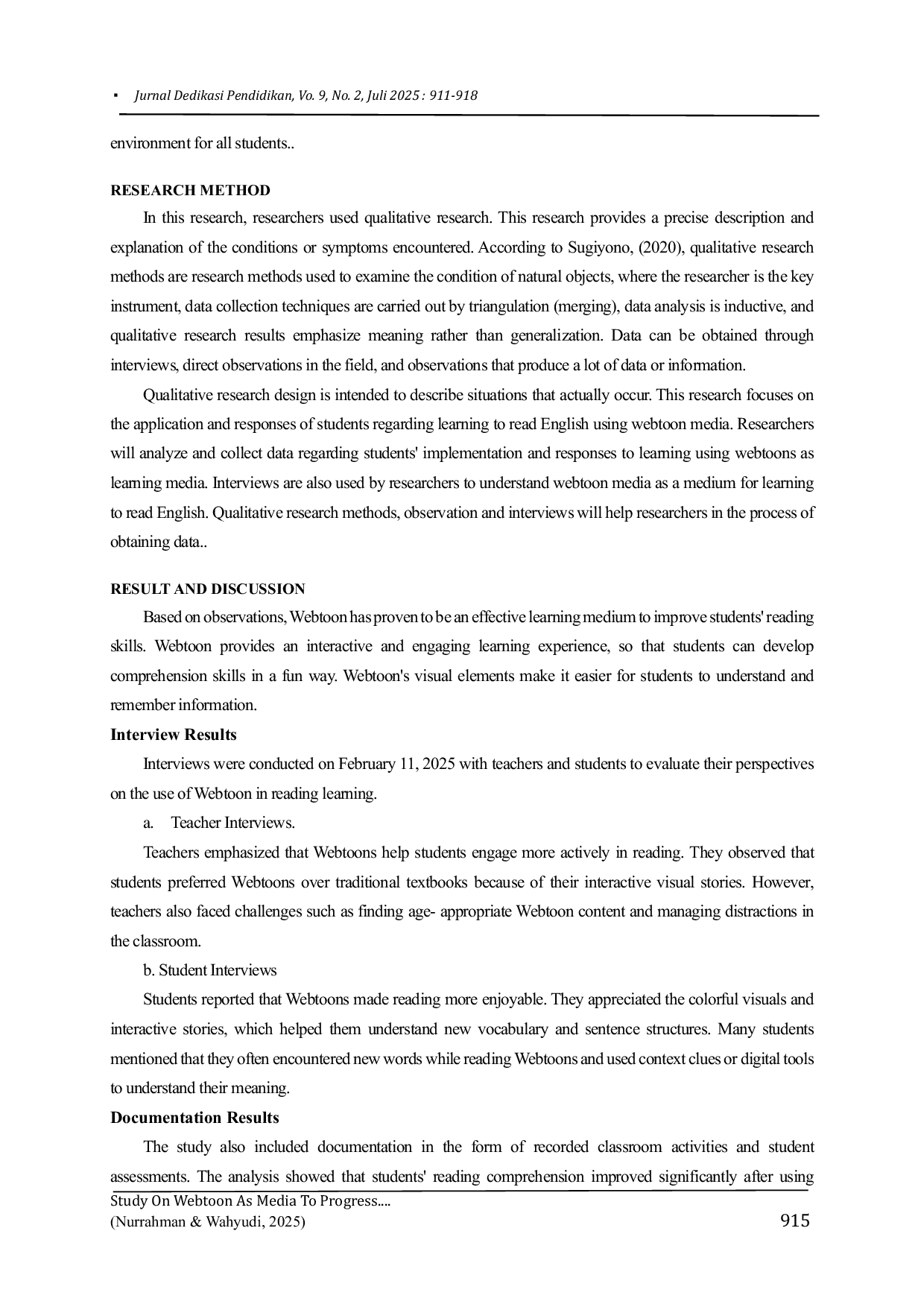 JURIS Study on Webtoon as Media to Progress Student Reading Skill at the Second Grades of SMAN 3 Bangkalan