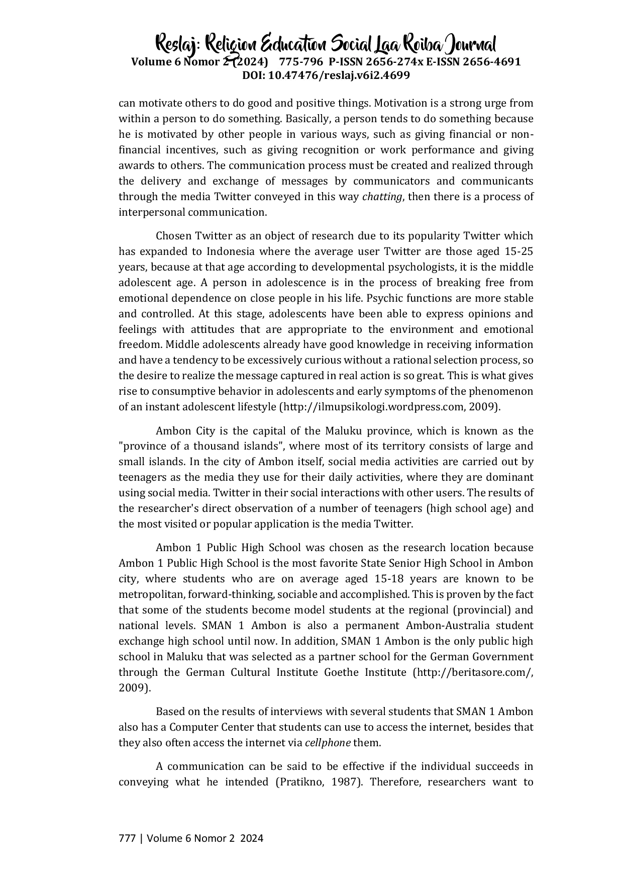 juris The Effectiveness of Twitter As an Interpersonal Communication Media Among Youth in Ambon City