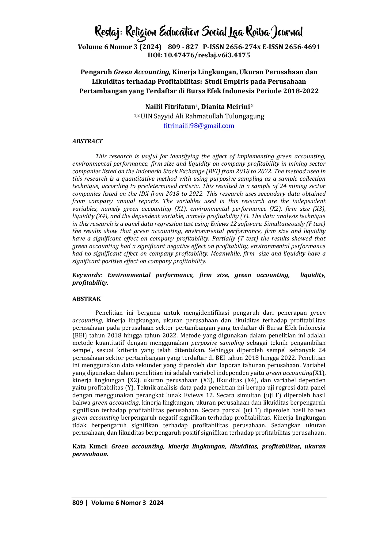 JURIS Pengaruh Green Accounting Kinerja Lingkungan Ukuran Perusahaan dan Likuiditas terhadap Profitabilitas