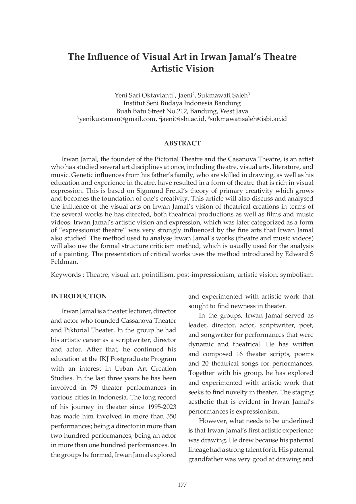 JURIS The Influence of Visual Art in Irwan Jamal s Theatre Artistic Vision