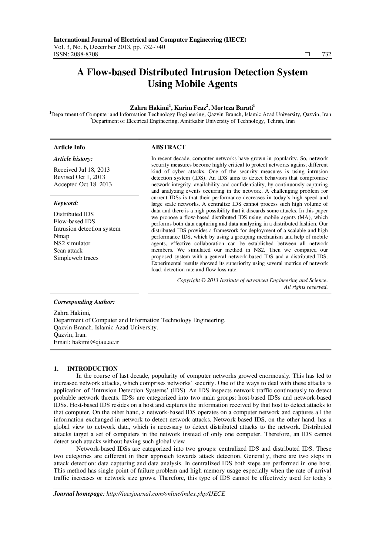 juris A Flow based Distributed Intrusion Detection System Using Mobile Agents