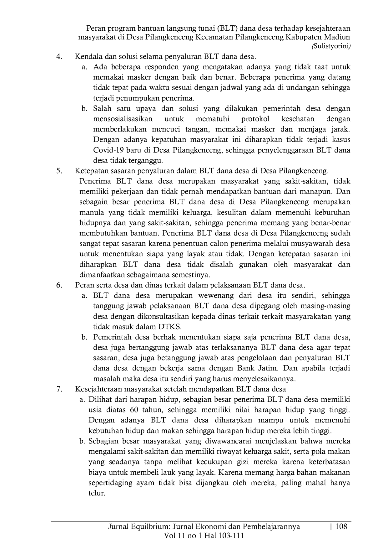 JURIS Peran program Bantuan Langsung Tunai BLT dana desa terhadap kesejahteraan masyarakat di Desa Pilangkenceng Kecamatan Pilangkenceng Kabupaten Madiun