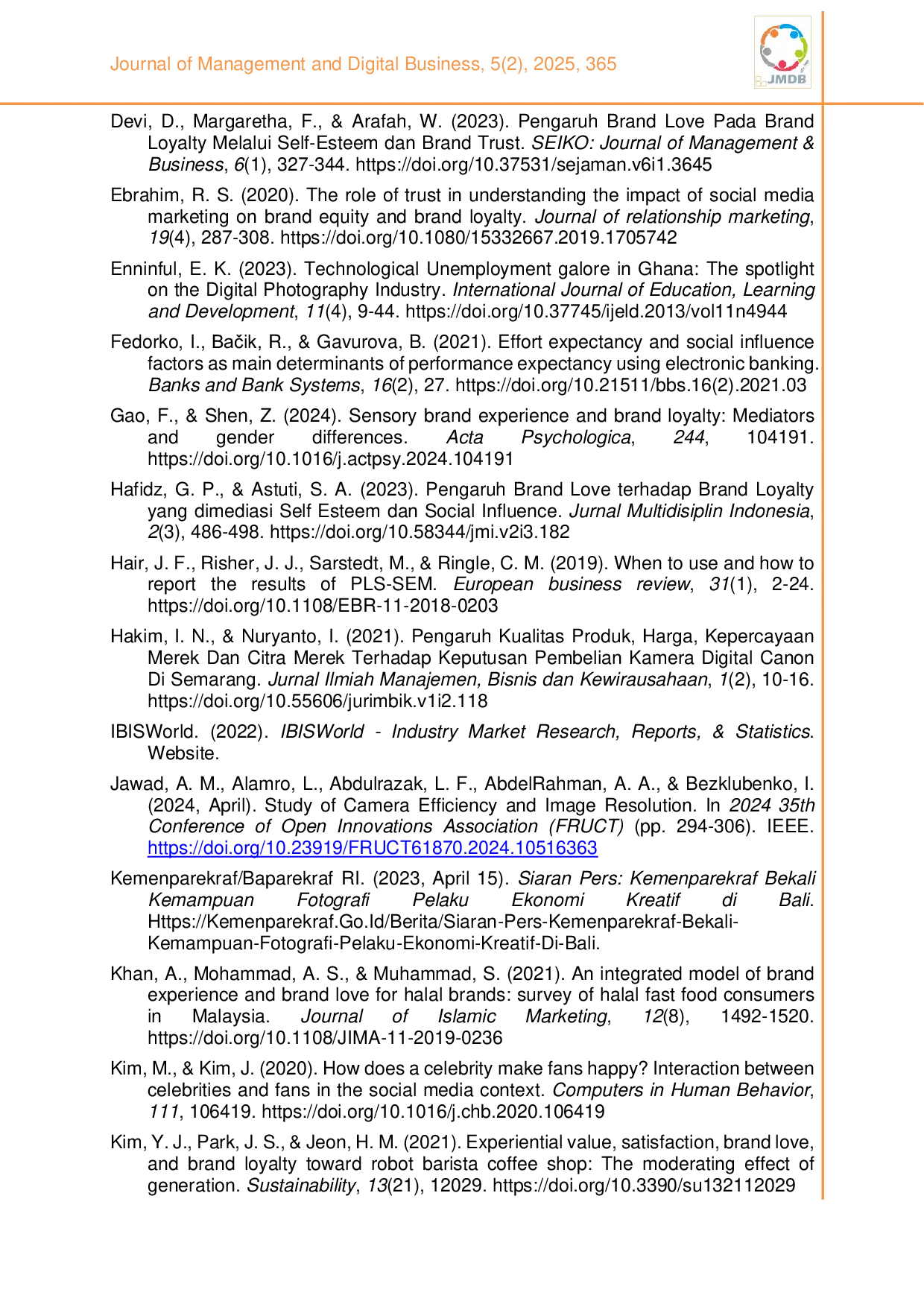 JURIS The impact of brand love on brand loyalty with self esteem and social influence as a mediating role Indonesian photography industries