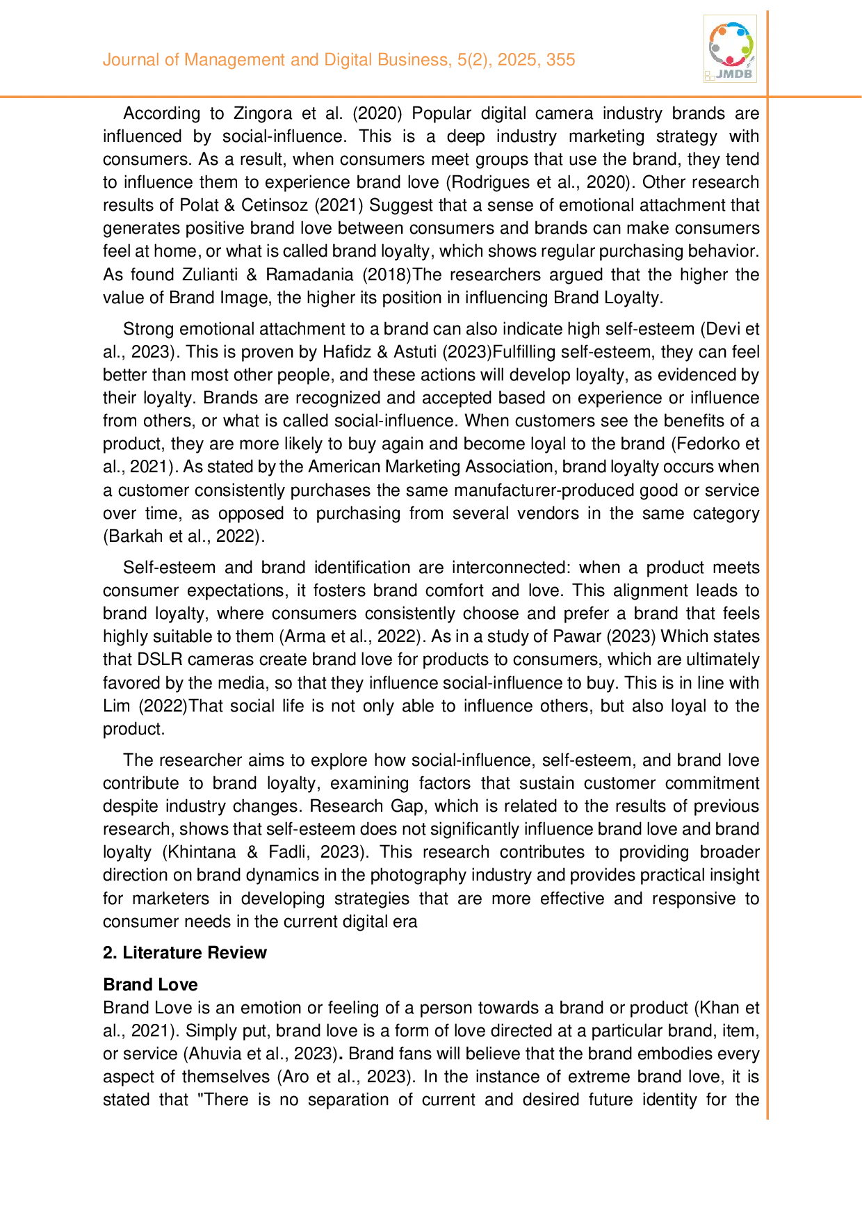 JURIS The impact of brand love on brand loyalty with self esteem and social influence as a mediating role Indonesian photography industries