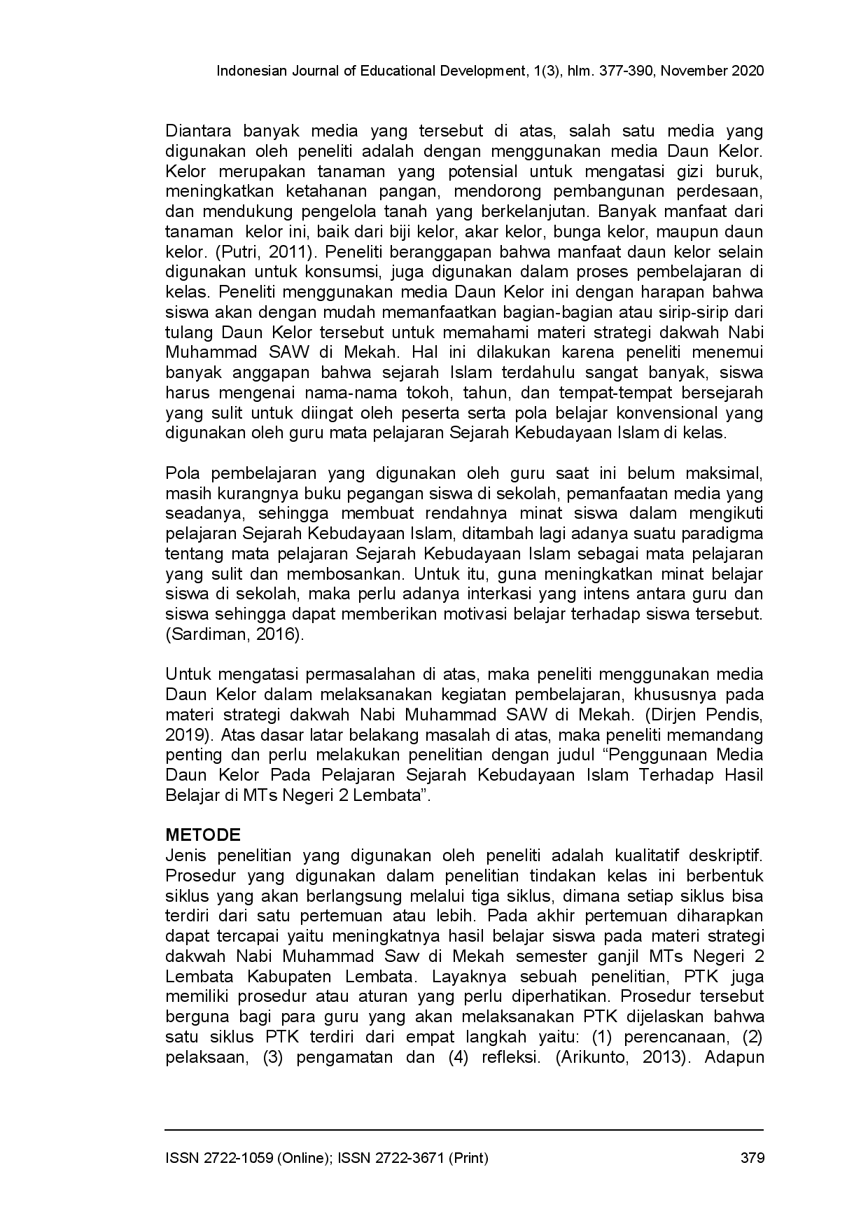 juris Penggunaan media daun kelor pada pelajaran sejarah kebudayaan islam terhadap hasil belajar di MTs Negeri 2 Lembata