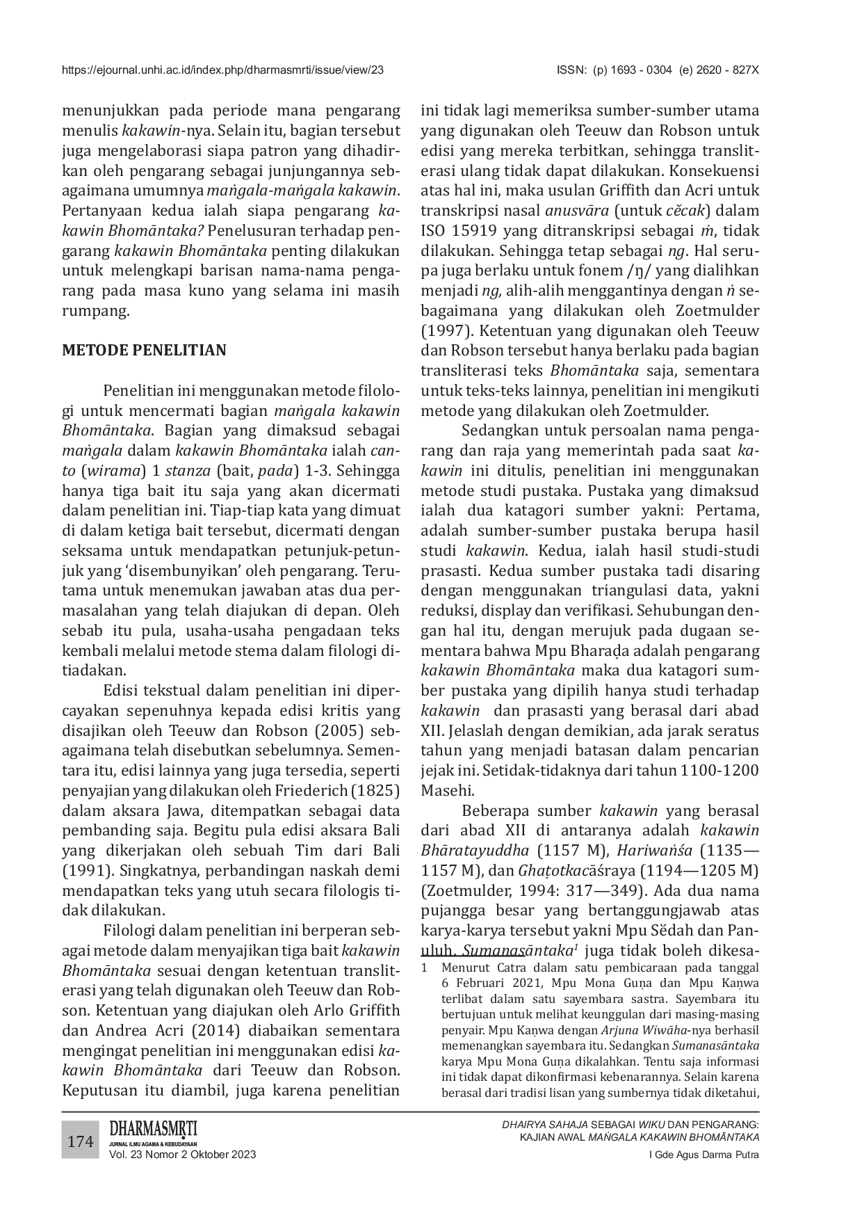 JURIS Dhairya Sahaja Sebagai Wiku Dan Pengarang Kajian Awal MaIgala Kakawin BhomAntaka