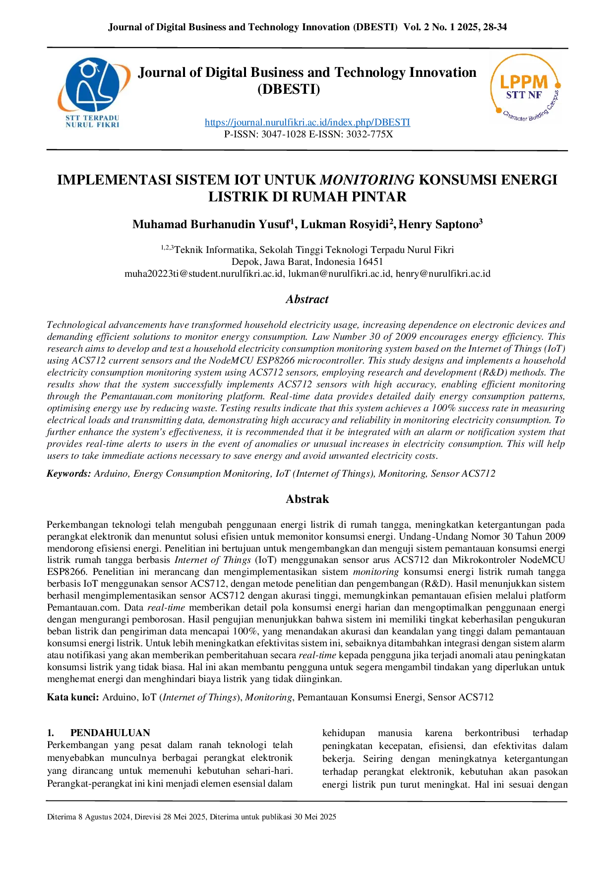JURIS Implementasi Sistem IoT untuk Monitoring Konsumsi Energi Listrik di Rumah Pintar