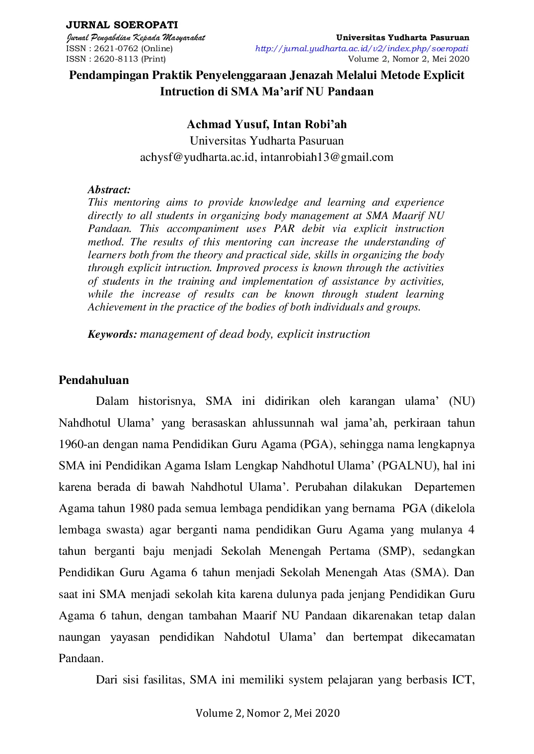 JURIS Pendampingan Praktik Penyelenggaraan Jenazah Melalui Metode Explicit Intruction di SMA Ma arif NU Pandaan