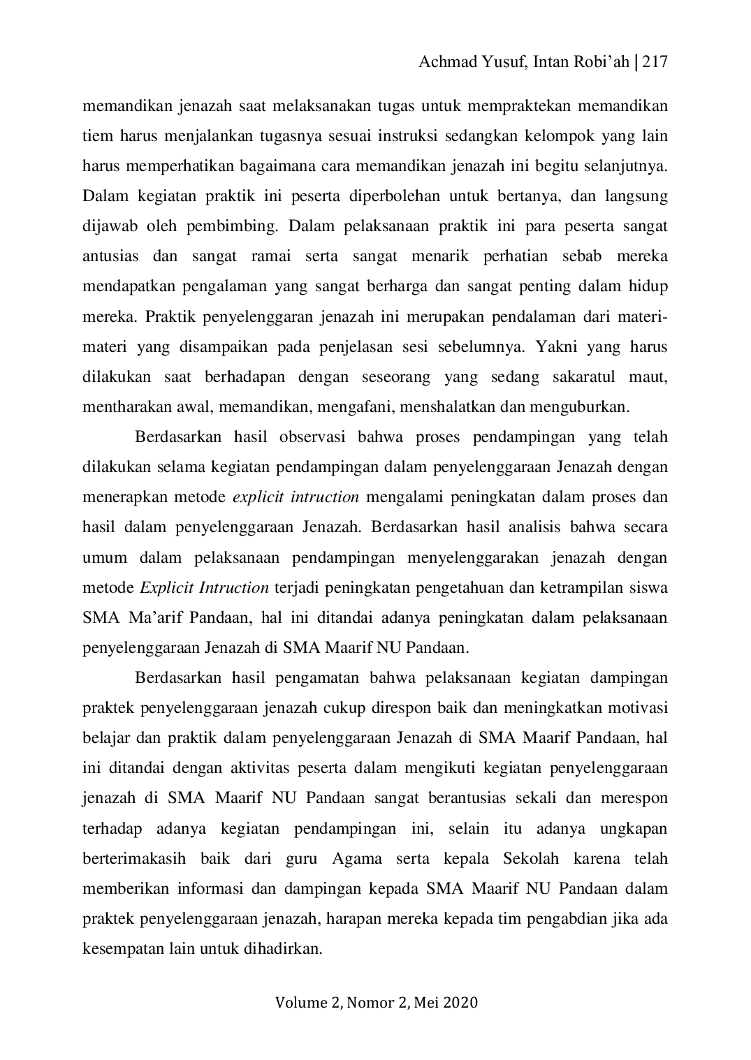 JURIS Pendampingan Praktik Penyelenggaraan Jenazah Melalui Metode Explicit Intruction di SMA Ma arif NU Pandaan