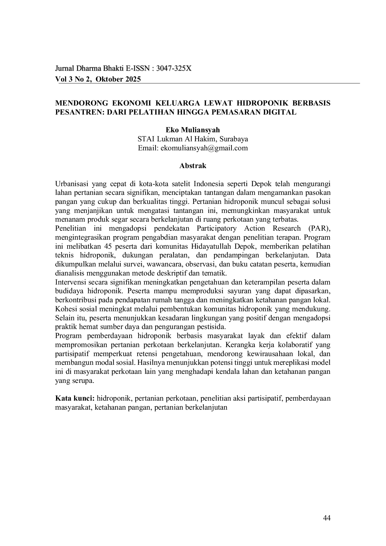 JURIS Mendorong Ekonomi Keluarga Lewat Hidroponik Berbasis Pesantren Dari Pelatihan Hingga Pemasaran Digital