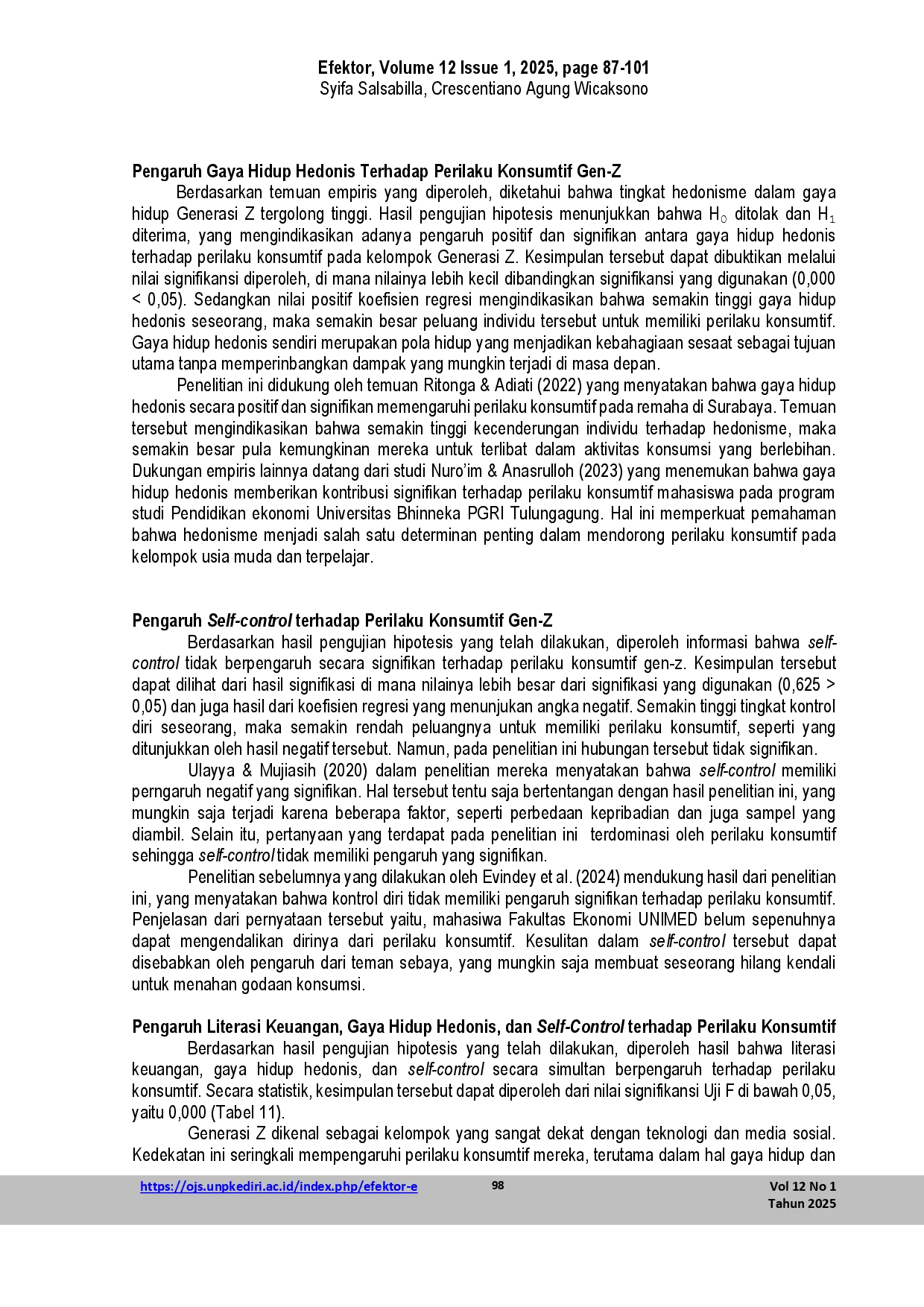 juris Pengaruh Literasi Keuangan Gaya Hidup Hedonis dan Self Control Terhadap Perilaku Konsumtif pada Gen Z