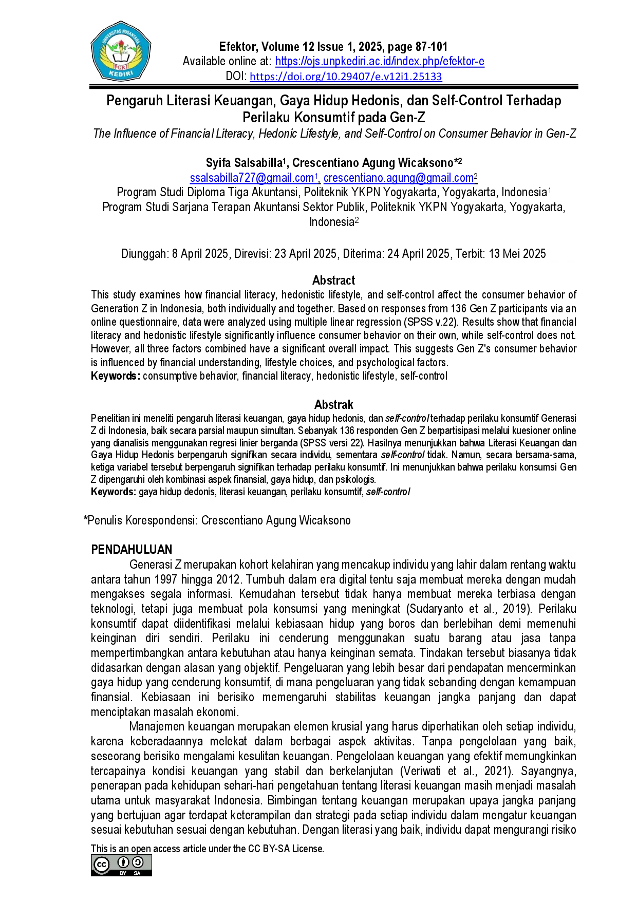 juris Pengaruh Literasi Keuangan Gaya Hidup Hedonis dan Self Control Terhadap Perilaku Konsumtif pada Gen Z