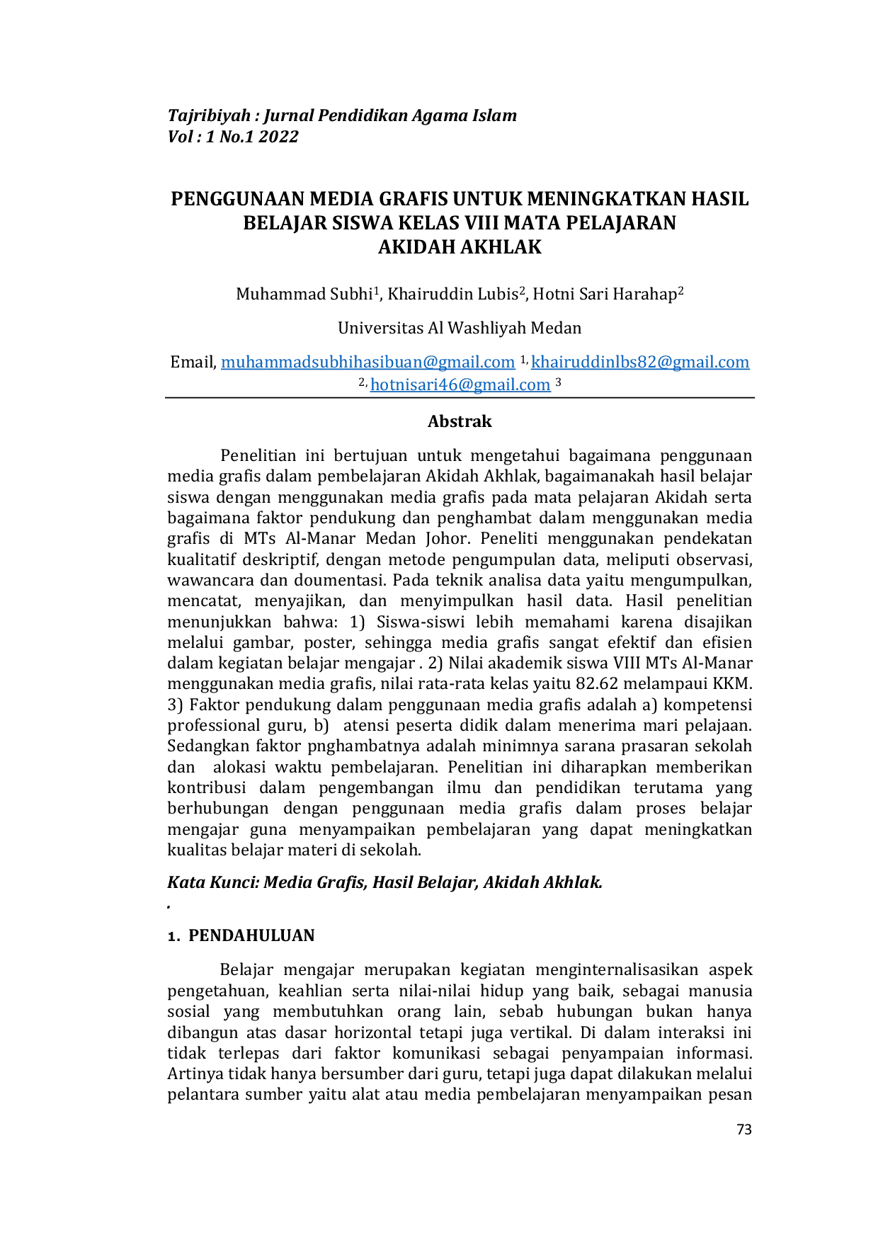 JURIS Penggunaan Media Grafis Untuk Meningkatkan Hasil Belajar Siswa Kelas VIII Mata Pelajaran Akidah Akhlak