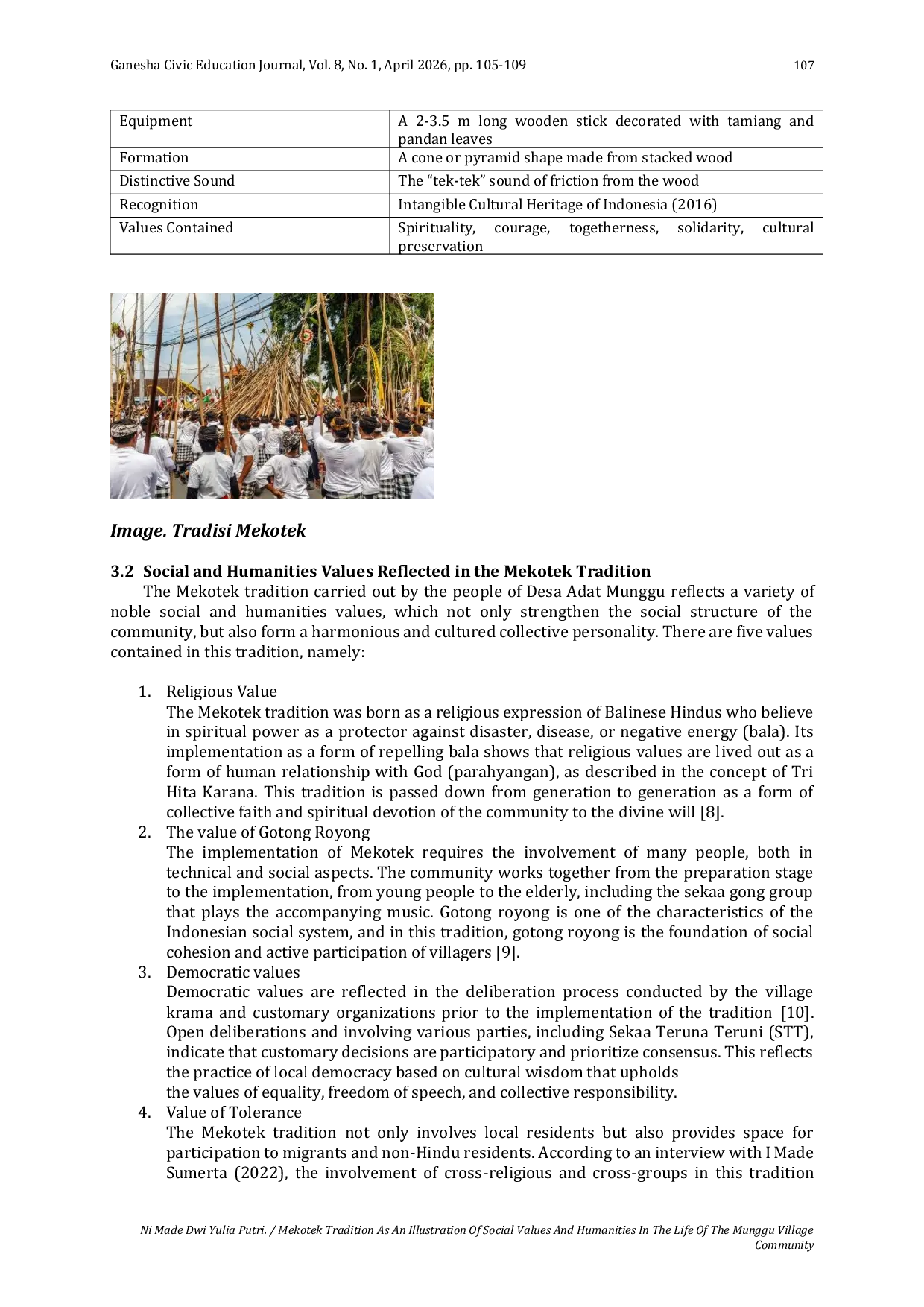 JURIS Mekotek Tradition As An Illustration Of Social Values And Humanities In The Life Of The Munggu Village Community