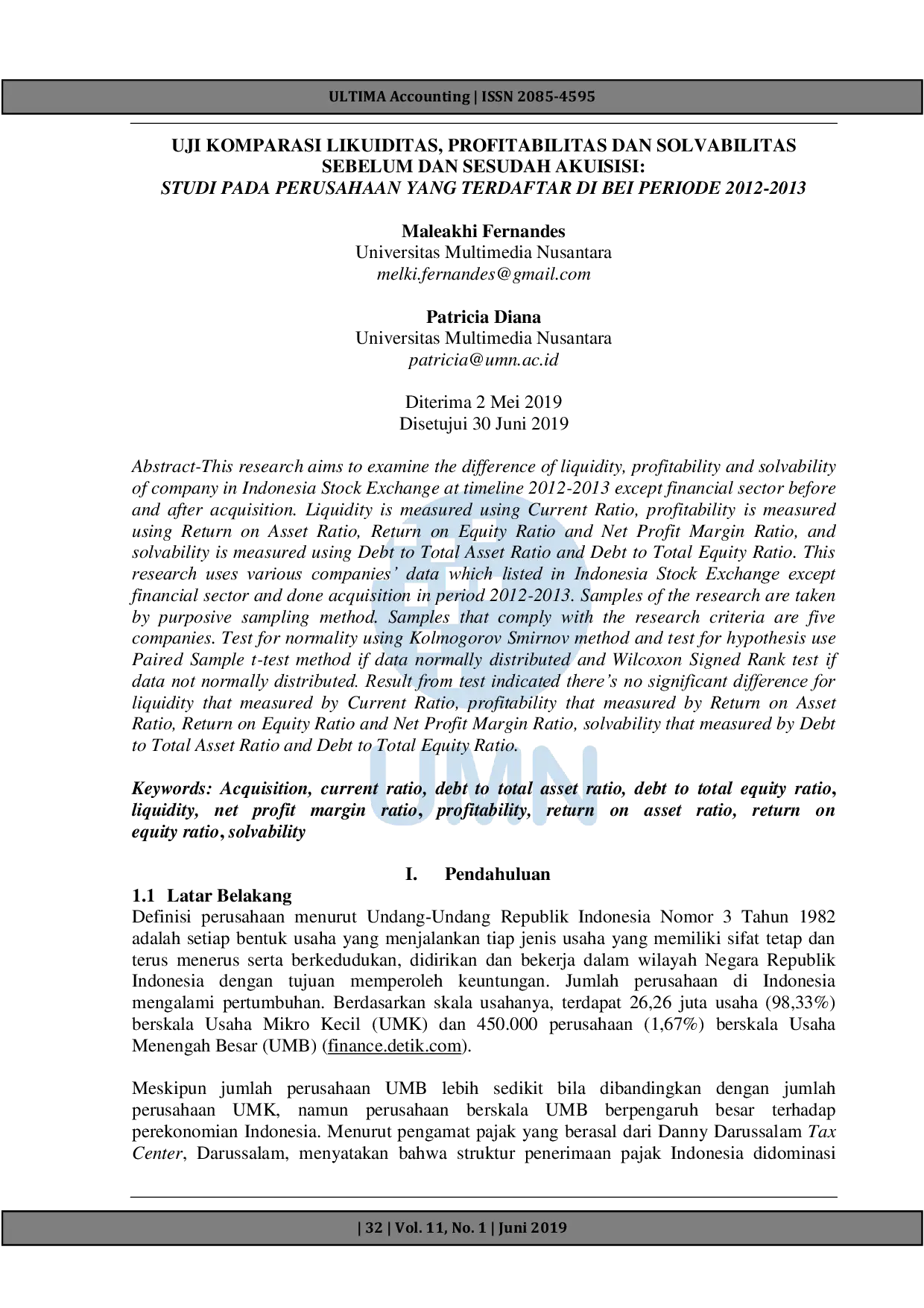 JURIS Uji Komparasi Likuiditas Profitabilitas Dan Solvabilitas Sebelum Dan Sesudah Akuisisi Studi Pada Perusahaan Yang Terdaftar Di Bei Periode 2012 2013