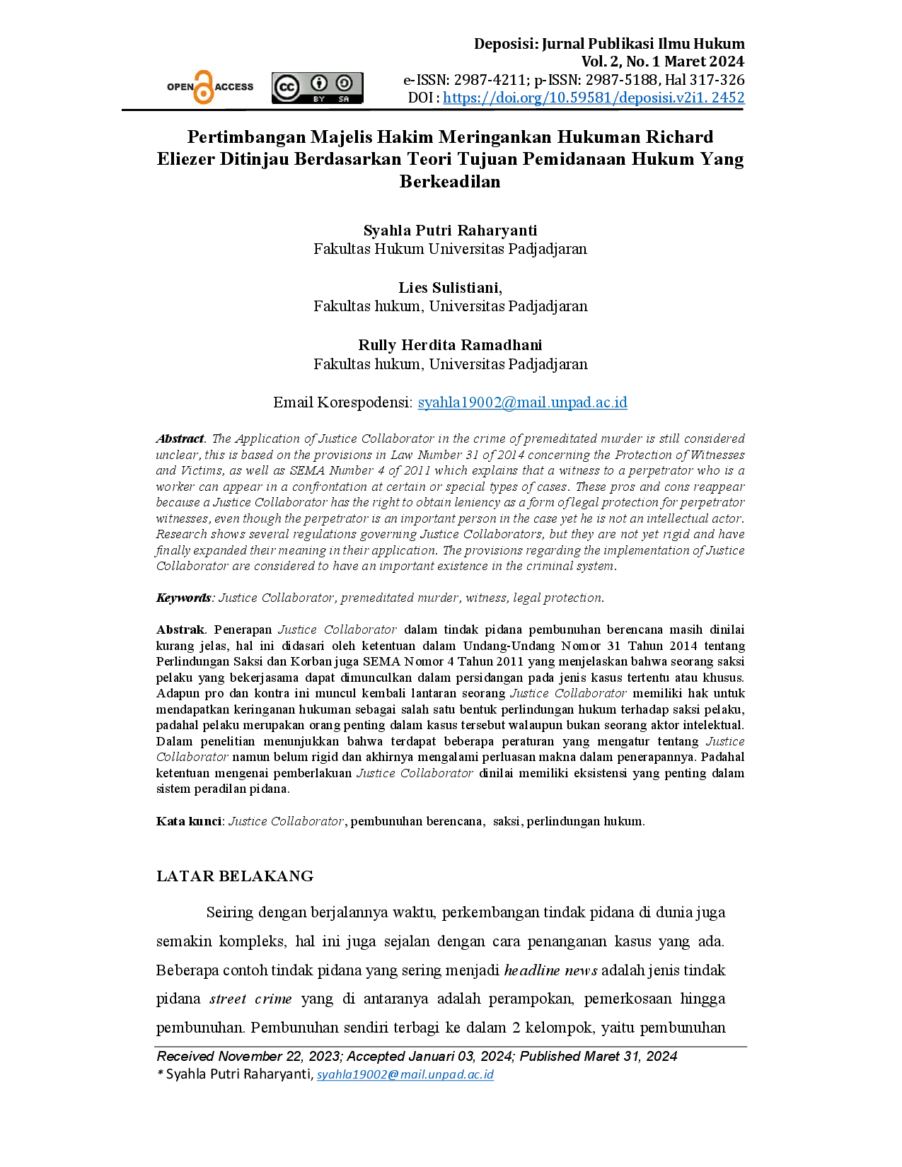 juris Pertimbangan Majelis Hakim Meringankan Hukuman Richard Eliezer Ditinjau Berdasarkan Teori Tujuan Pemidanaan Hukum Yang Berkeadilan