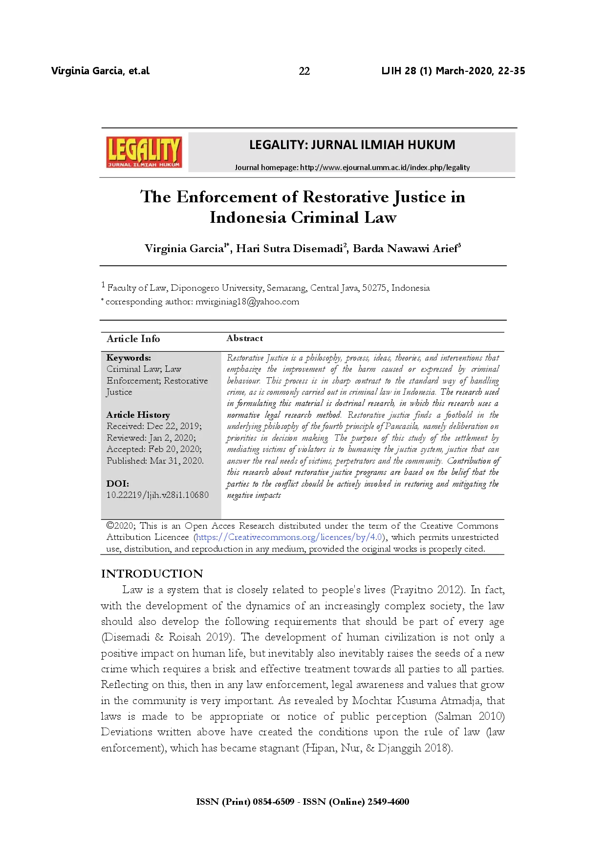 juris The enforcement of restorative justice in Indonesia criminal law