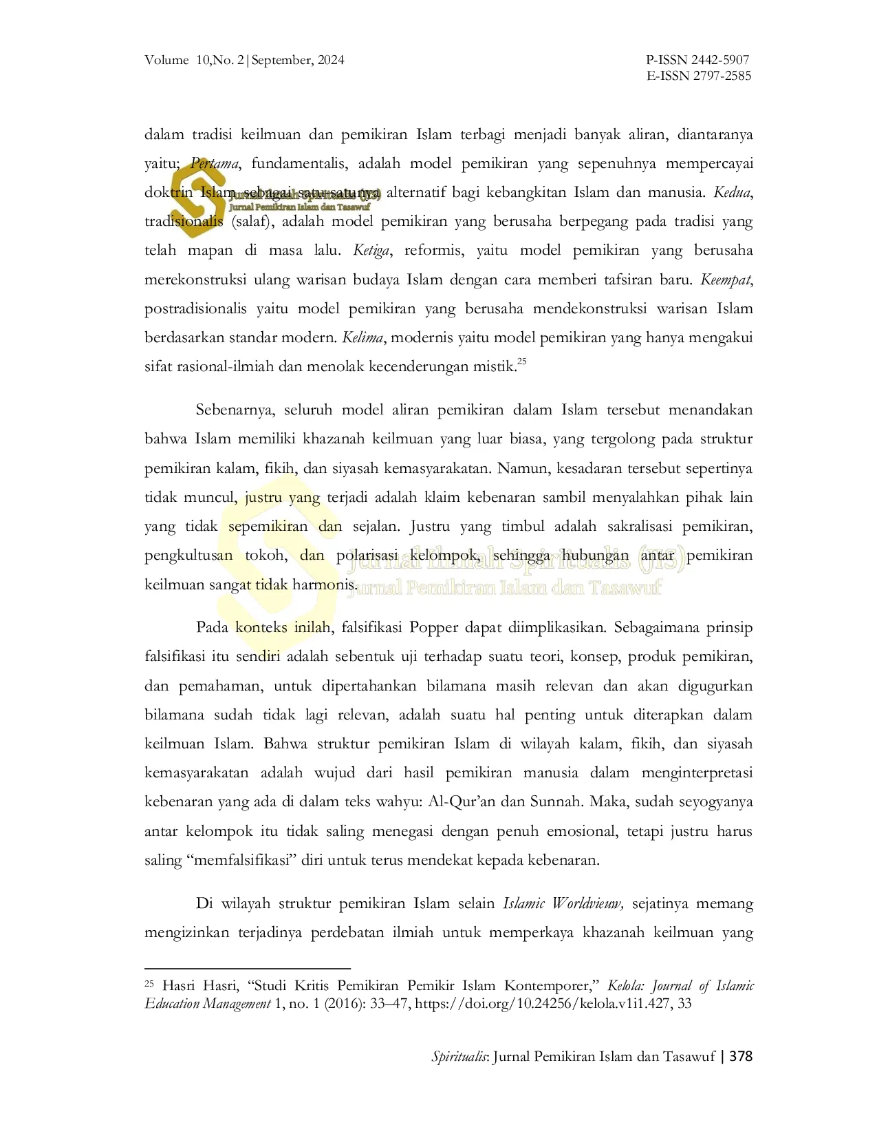 JURIS Epistemologi Falsifikasi Implikasi Pemikiran Karl Raimund Popper Terhadap Kajian Keilmuan Islam