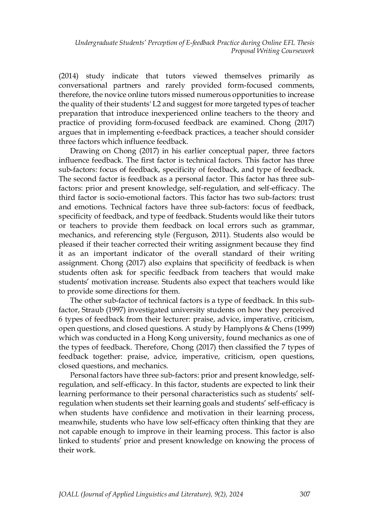 JURIS Undergraduate Students Perception of E feedback Practice during Online EFL Thesis Proposal Writing Coursework