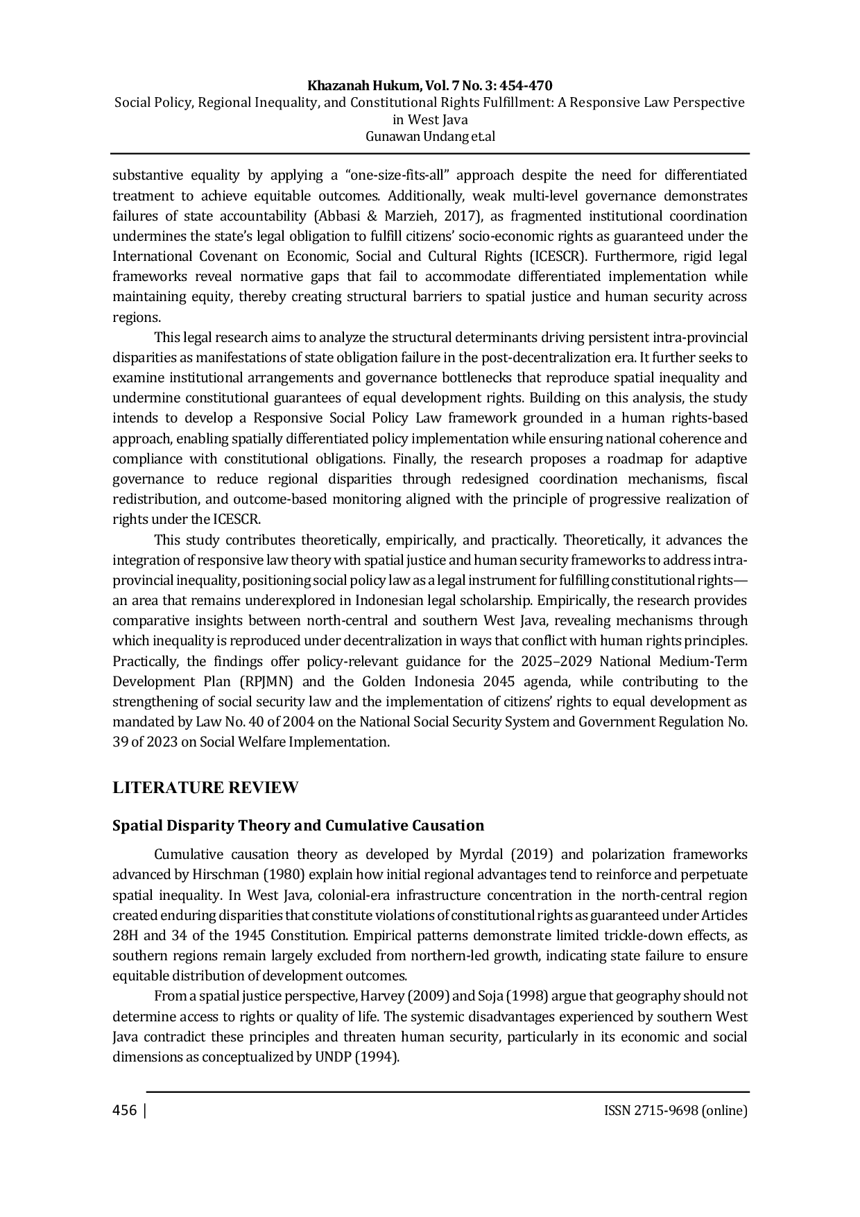 JURIS Social Policy Regional Inequality and Constitutional Rights Fulfillment A Responsive Law Perspective in West Java
