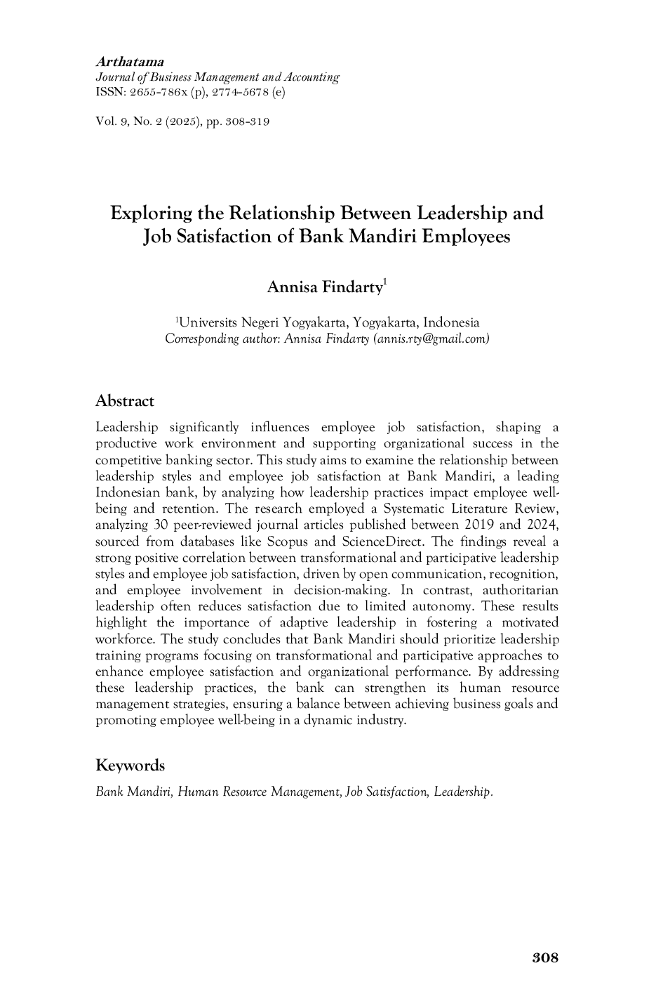 JURIS Exploring the Relationship Between Leadership and Job Satisfaction of Bank Mandiri Employees