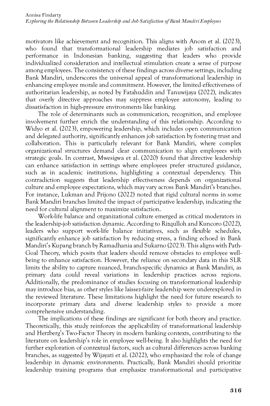 JURIS Exploring the Relationship Between Leadership and Job Satisfaction of Bank Mandiri Employees