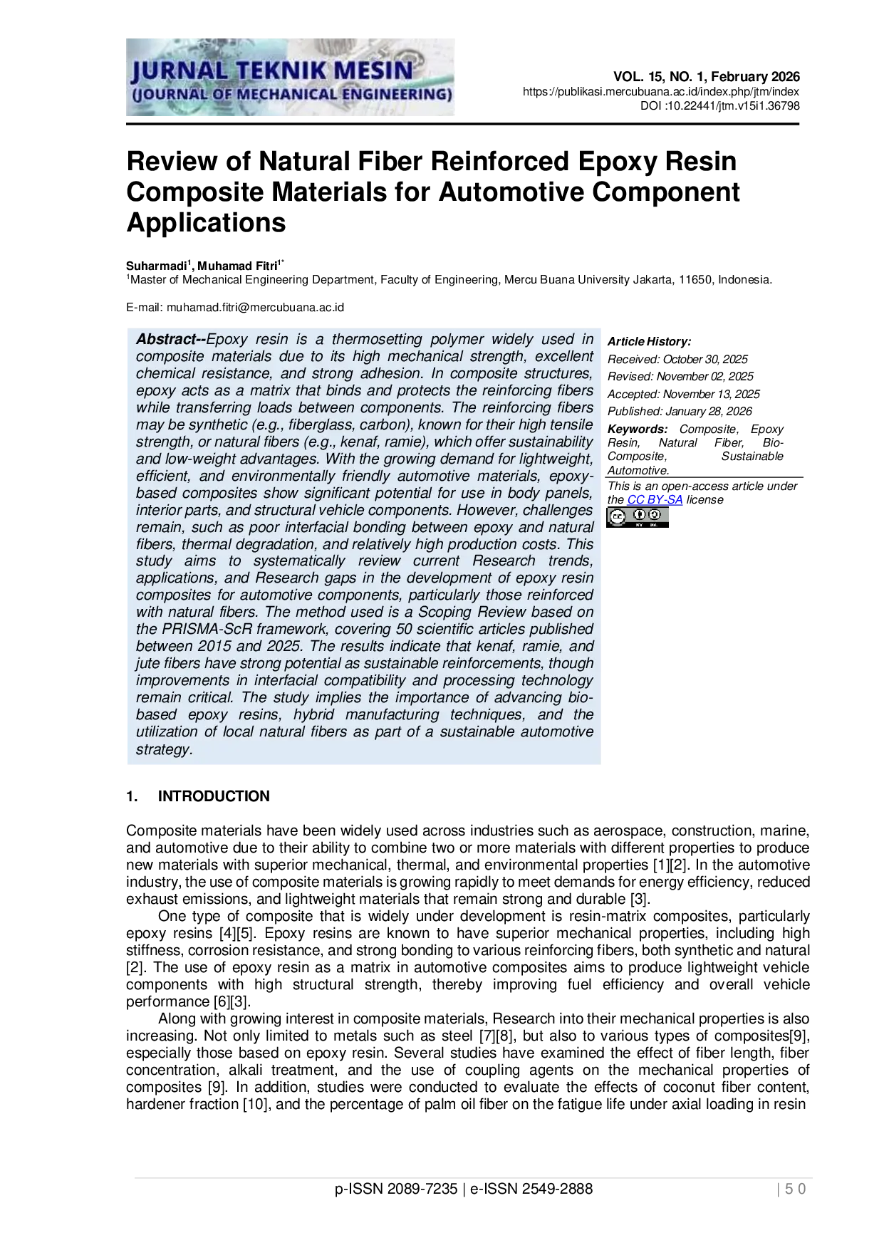 JURIS Review of Natural Fiber Reinforced Epoxy Resin Composite Materials for Automotive Component Applications