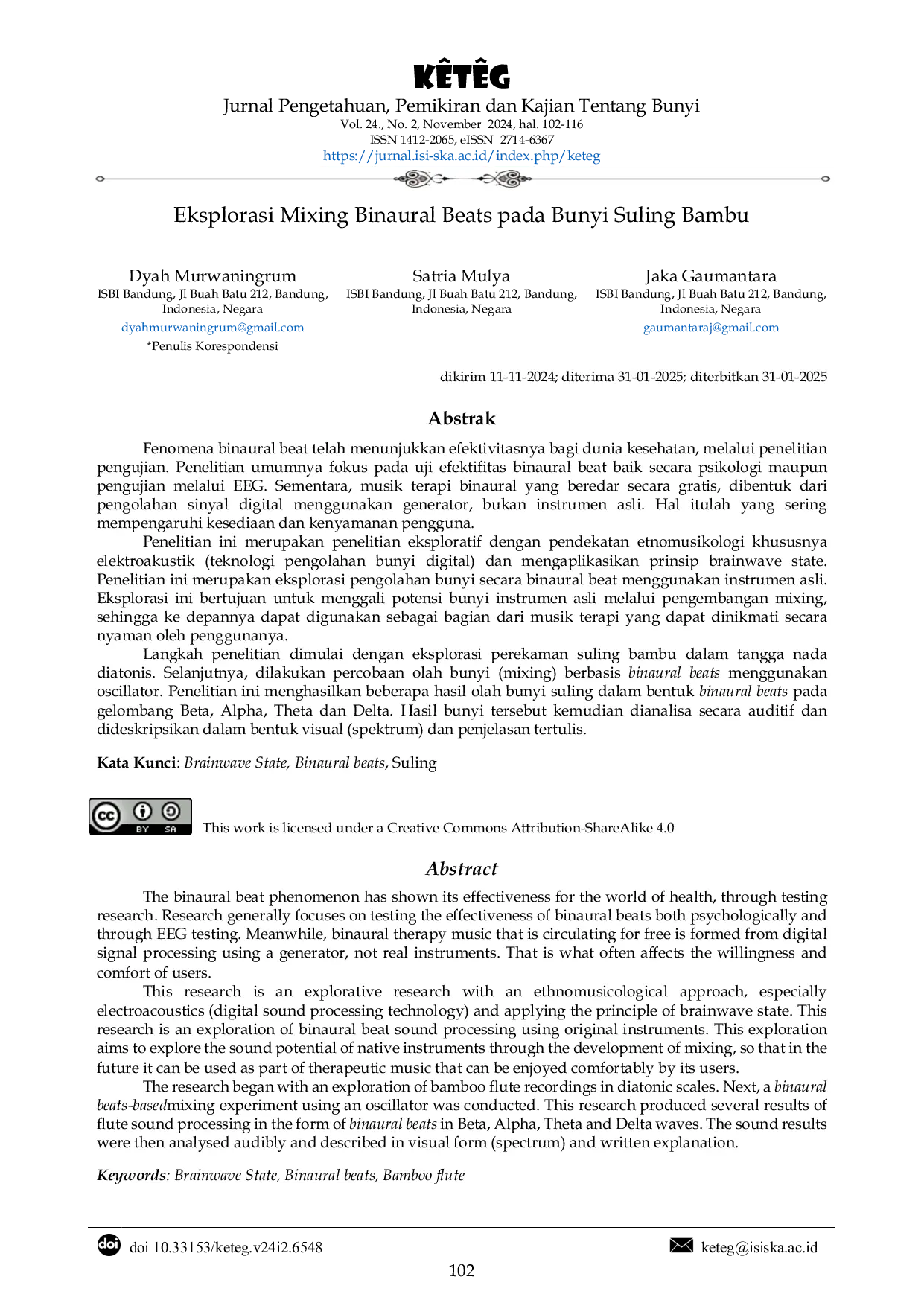 JURIS Eksplorasi Mixing Binaural Beats pada Bunyi Suling Bambu