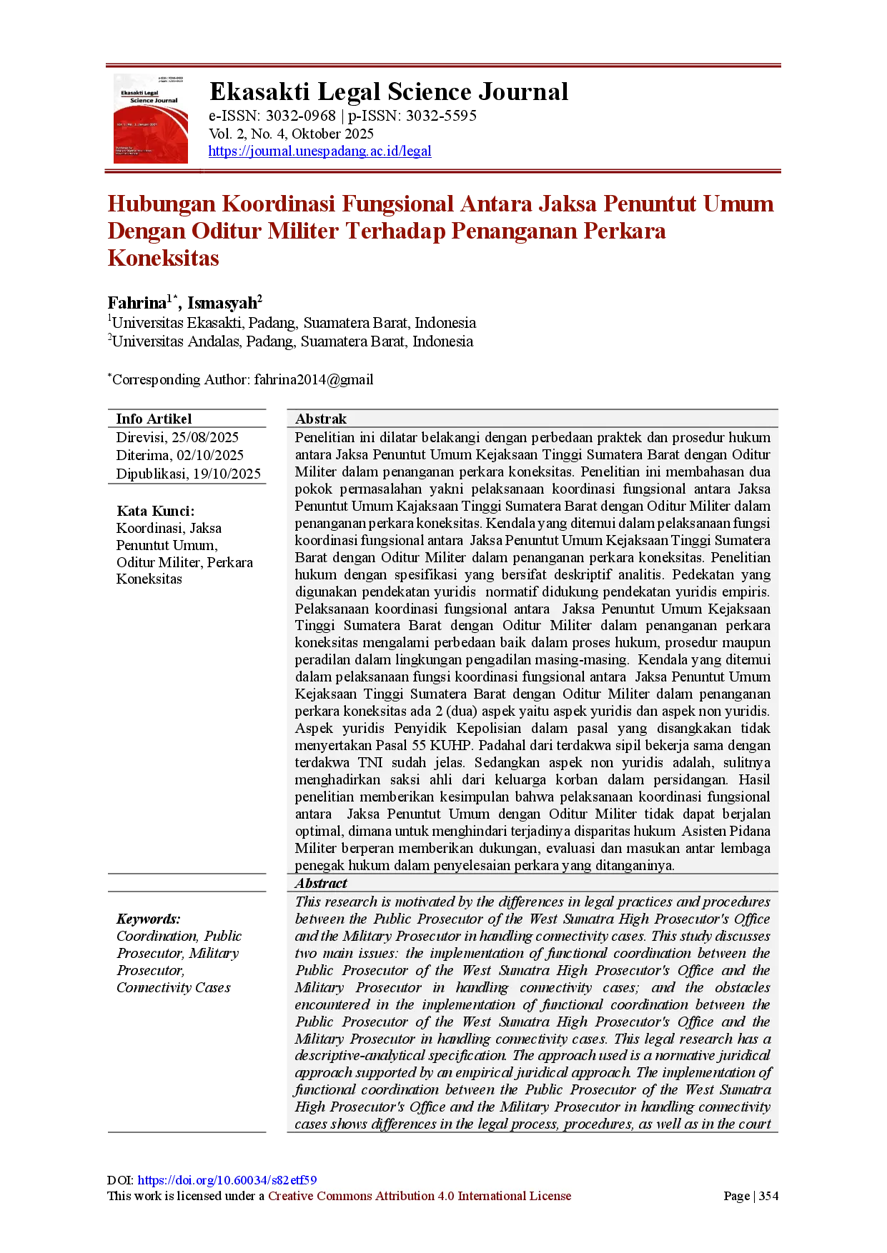 juris Hubungan Koordinasi Fungsional Antara Jaksa Penuntut Umum Dengan Oditur Militer Terhadap Penanganan Perkara Koneksitas