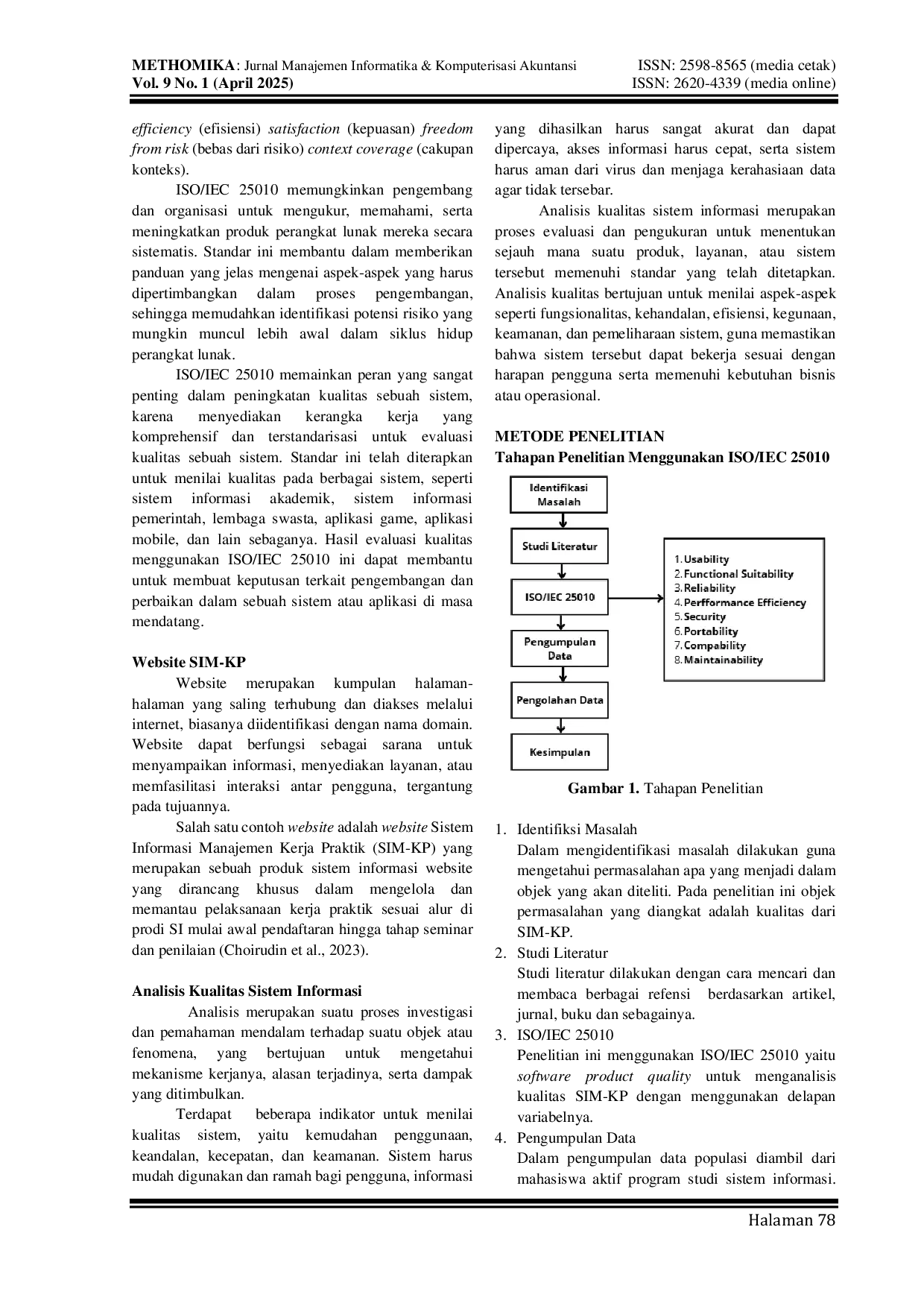 JURIS Implementasi ISO IEC 25010 untuk Analisis Kualitas Sistem Informasi Manajemen Kerja Praktik SIM KP