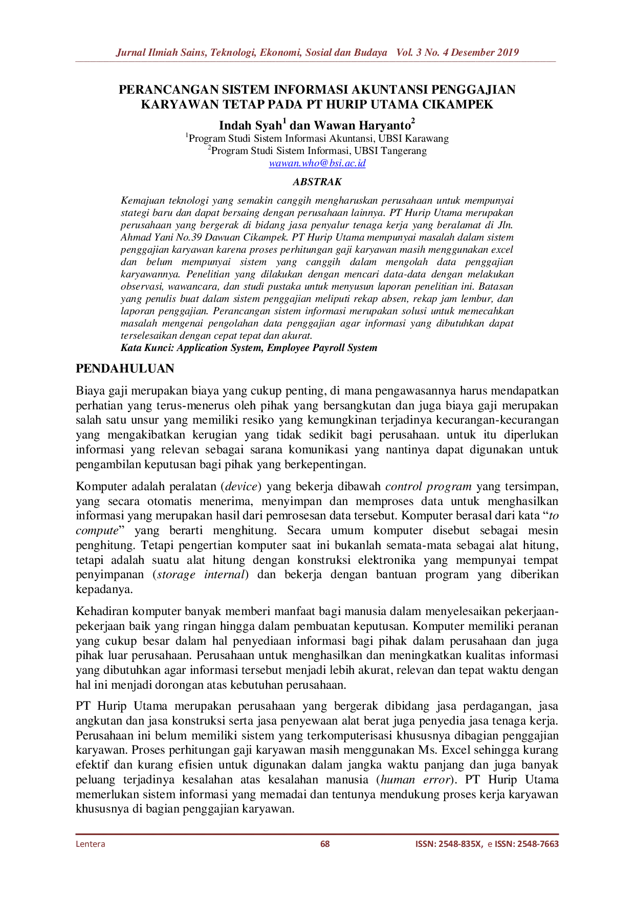 JURIS Perancangan Sistem Informasi Akuntansi Penggajian Karyawan Tetap pada PT Hurip Utama Cikampek