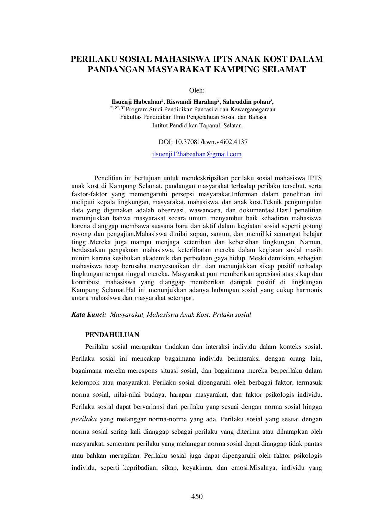 juris Perilaku Sosial Mahasiswa IPTS Anak Kost Dalam Pandangan Masyarakat Kampung Selamat