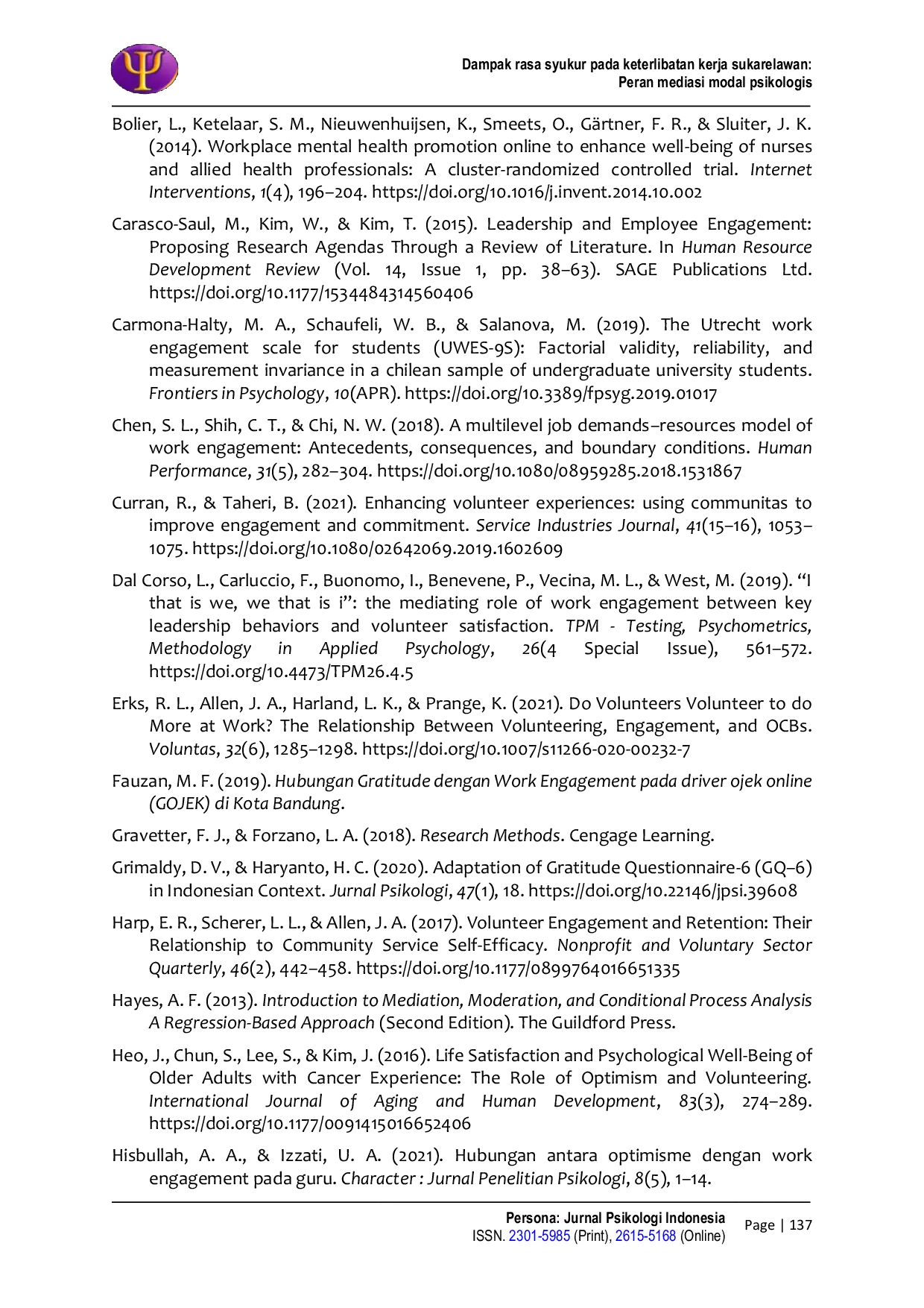 JURIS Dampak rasa syukur pada keterlibatan kerja sukarelawan Peran mediasi modal psikologis