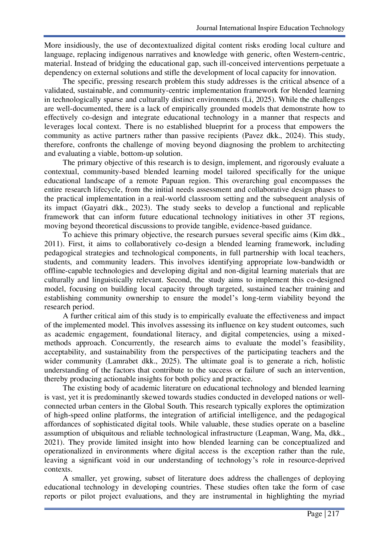 JURIS Contextual Educational Technology for 3T Regions A Community Based Blended Learning Implementation Model in a Remote Papuan Region