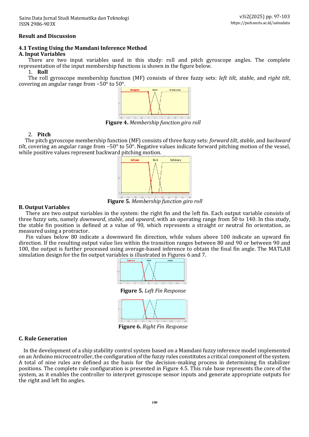 JURIS Design and Evaluation of a Ship Fin Stabilizer System Based on Mamdani and Sugeno Fuzzy Logic Using MATLAB
