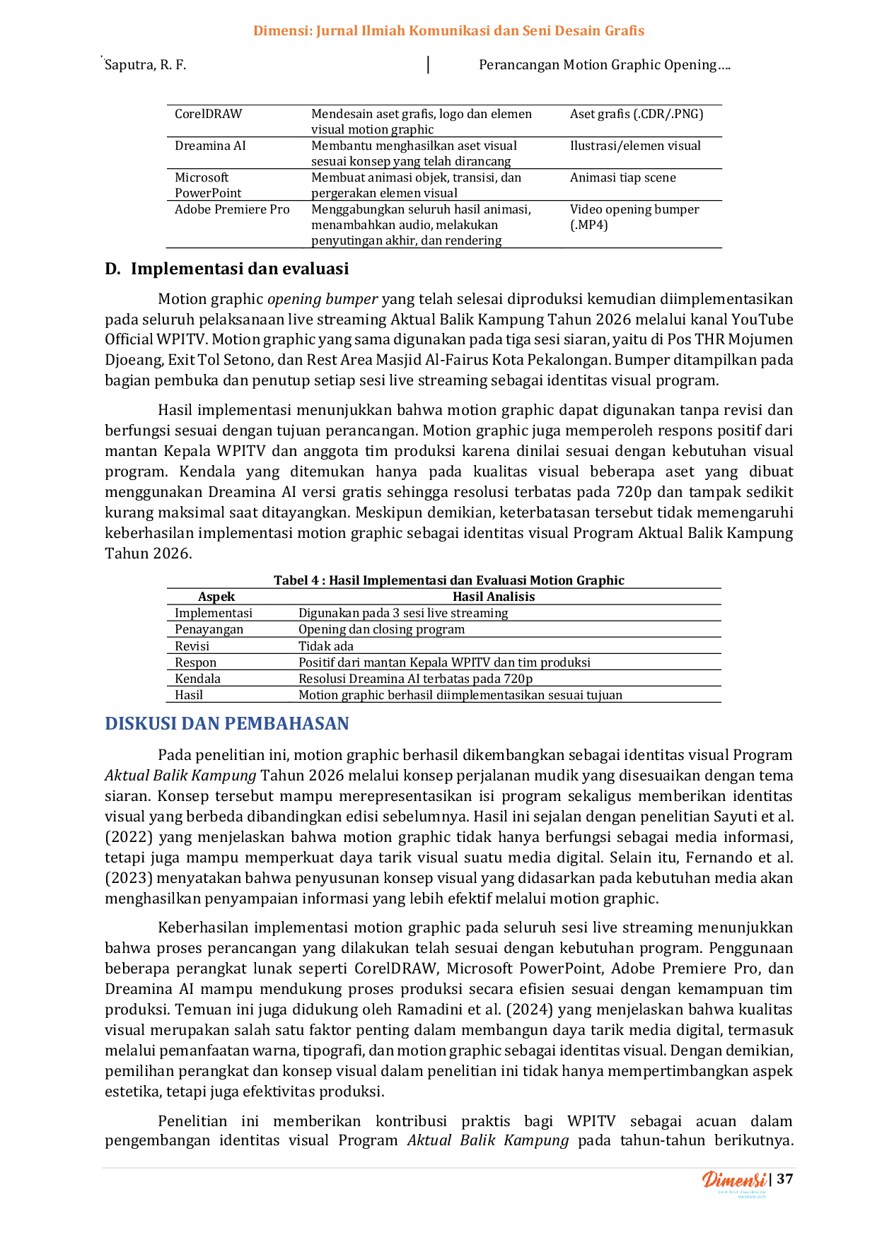 JURIS Perancangan Motion Graphic Opening Bumper sebagai Identitas Visual Program Aktual Balik Kampung Tahun 2026 pada Official WPITV