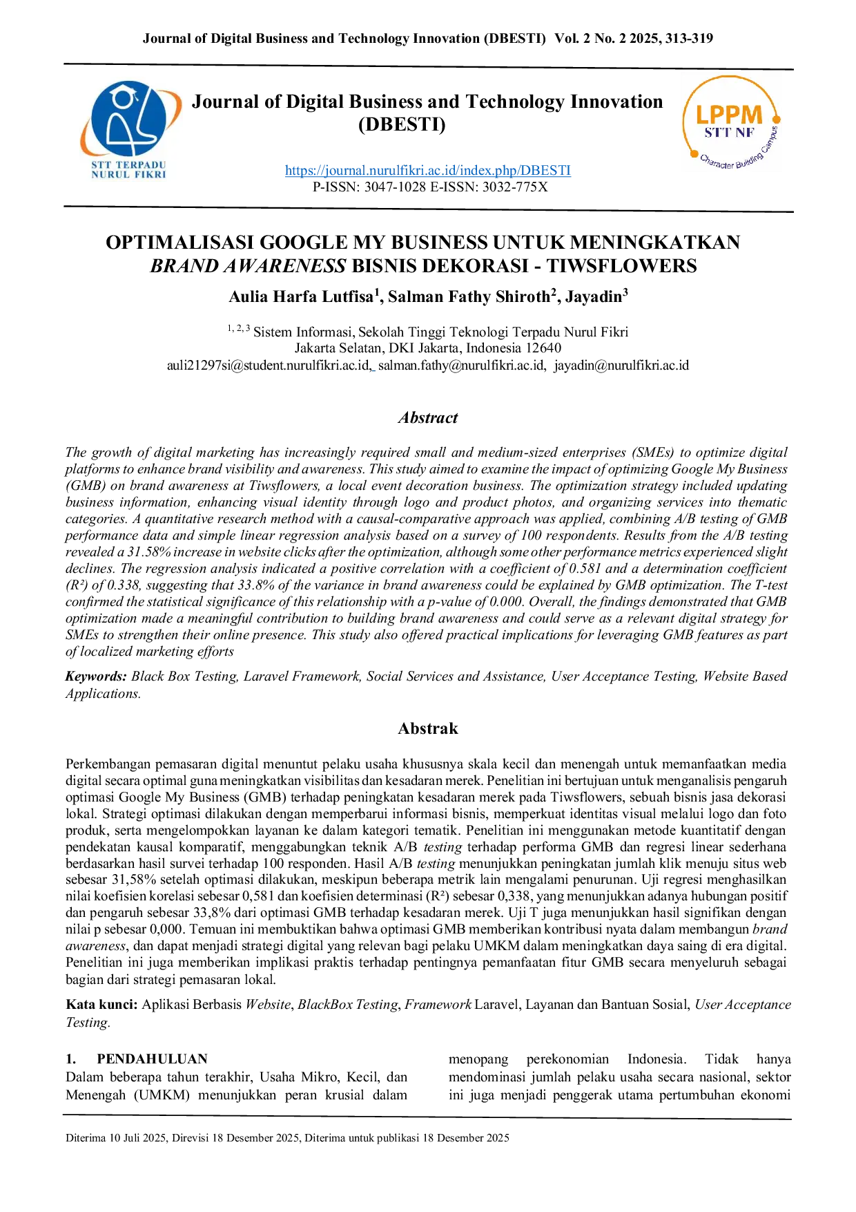 JURIS Optimalisasi Google My Business untuk Meningkatkan Brand Awareness Bisnis Dekorasi Tiwsflowers