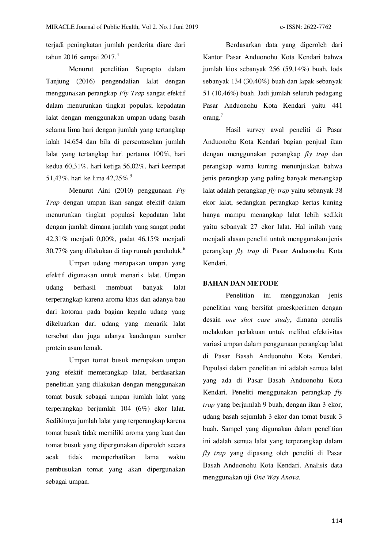 JURIS Efektivitas Variasi Umpan Terhadap Penggunaan Perangkap Lalat Fly Trap Di Pasar Basah Anduonohu Kota Kendari