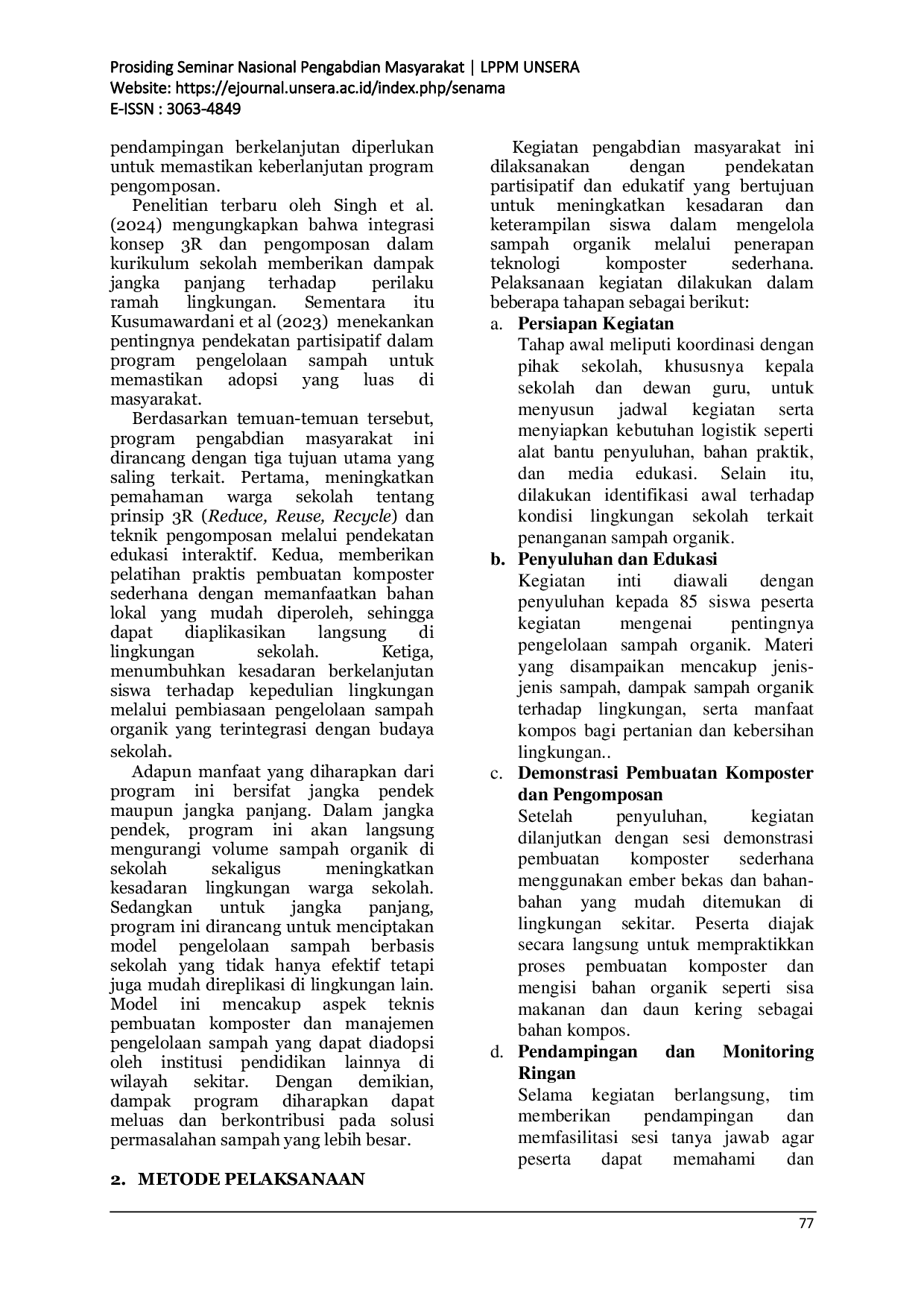 JURIS Edukasi Pengelolaan Sampah Organik dengan Pembuatan Komposter untuk Mitigasi Bahaya Penumpukan Sampah di SMP IT Ar Raudhoh Albantani