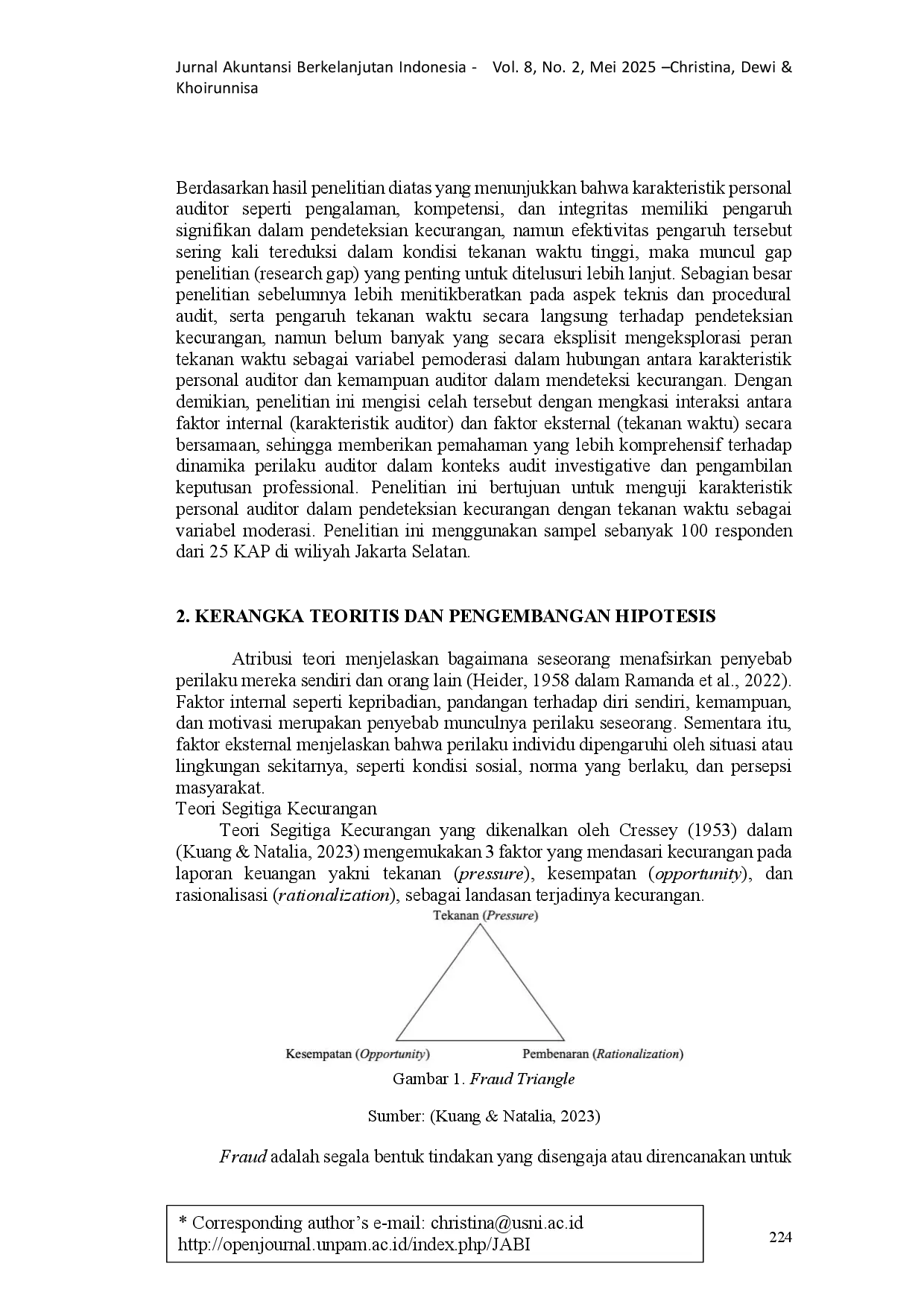 juris Investigasi Karakteristik Personal Auditor dalam Pendeteksian Kecurangan dengan Moderasi Tekanan Waktu